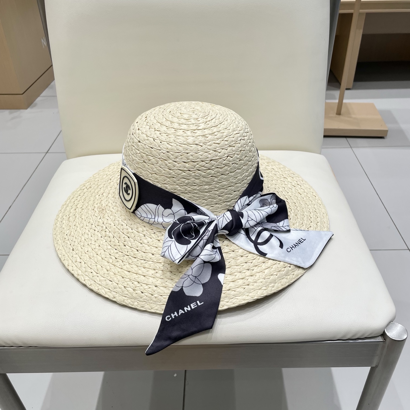  Chanel香奈儿草帽，丝带蝴蝶结盆帽，名媛风PP草帽，头围57c