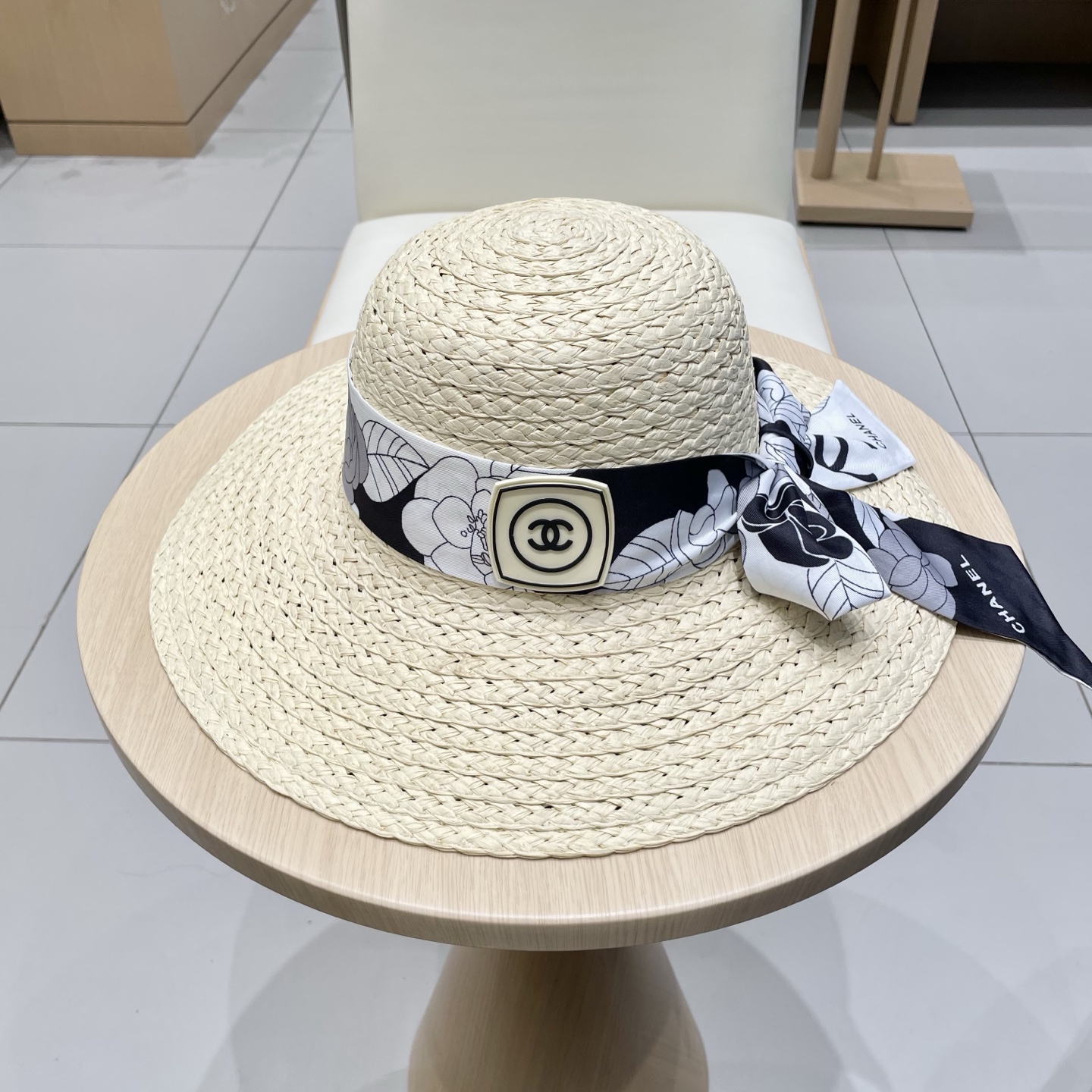  Chanel香奈儿草帽，丝带蝴蝶结盆帽，名媛风PP草帽，头围57c