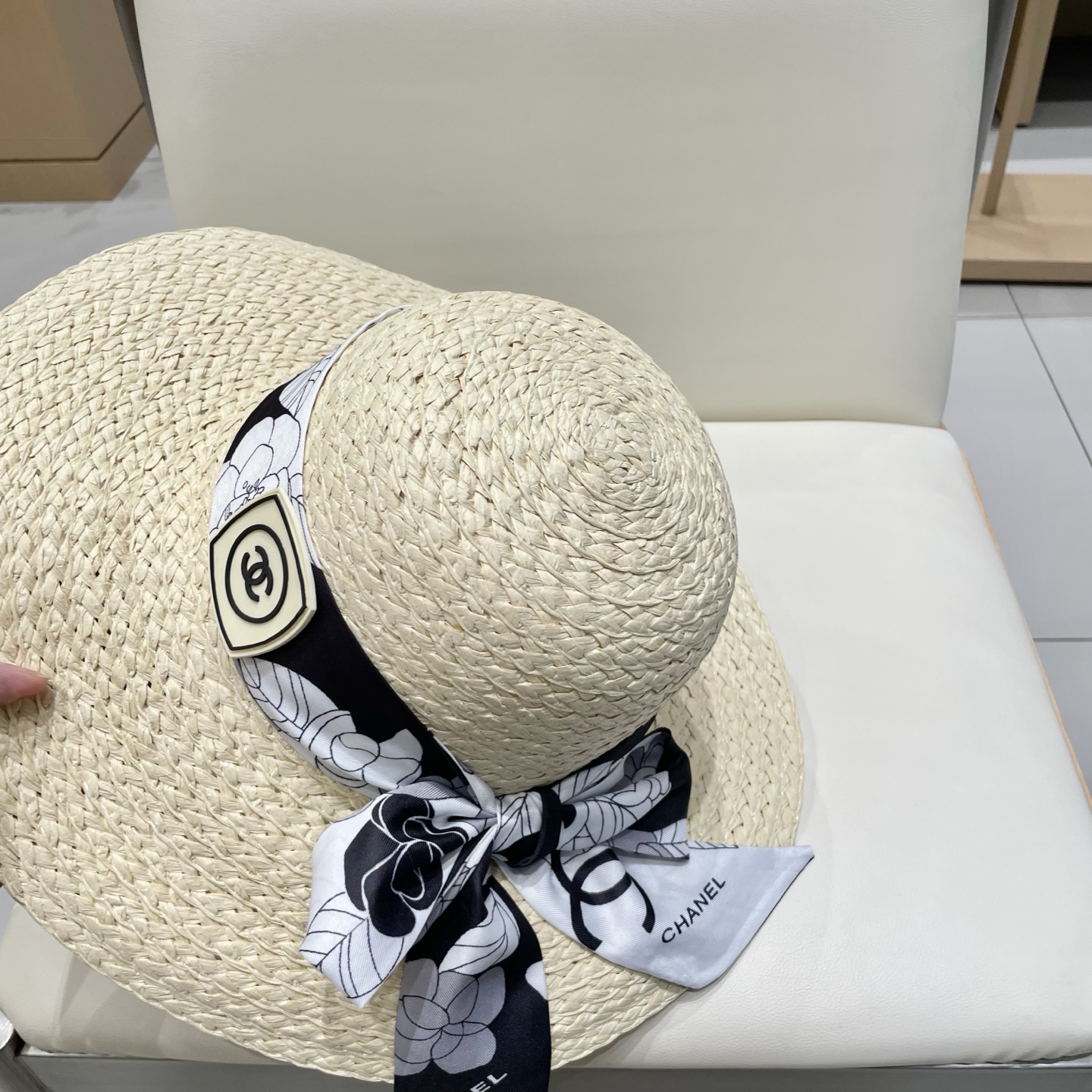  Chanel香奈儿草帽，丝带蝴蝶结盆帽，名媛风PP草帽，头围57c