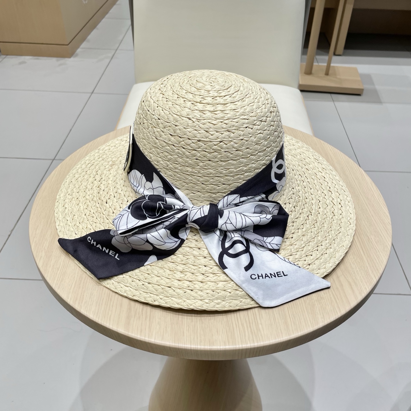  Chanel香奈儿草帽，丝带蝴蝶结盆帽，名媛风PP草帽，头围57c