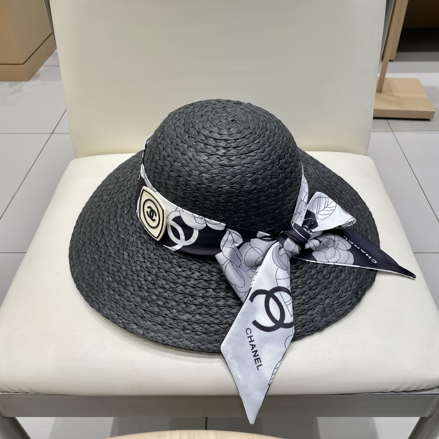  Chanel香奈儿草帽，丝带蝴蝶结盆帽，名媛风PP草帽，头围57c