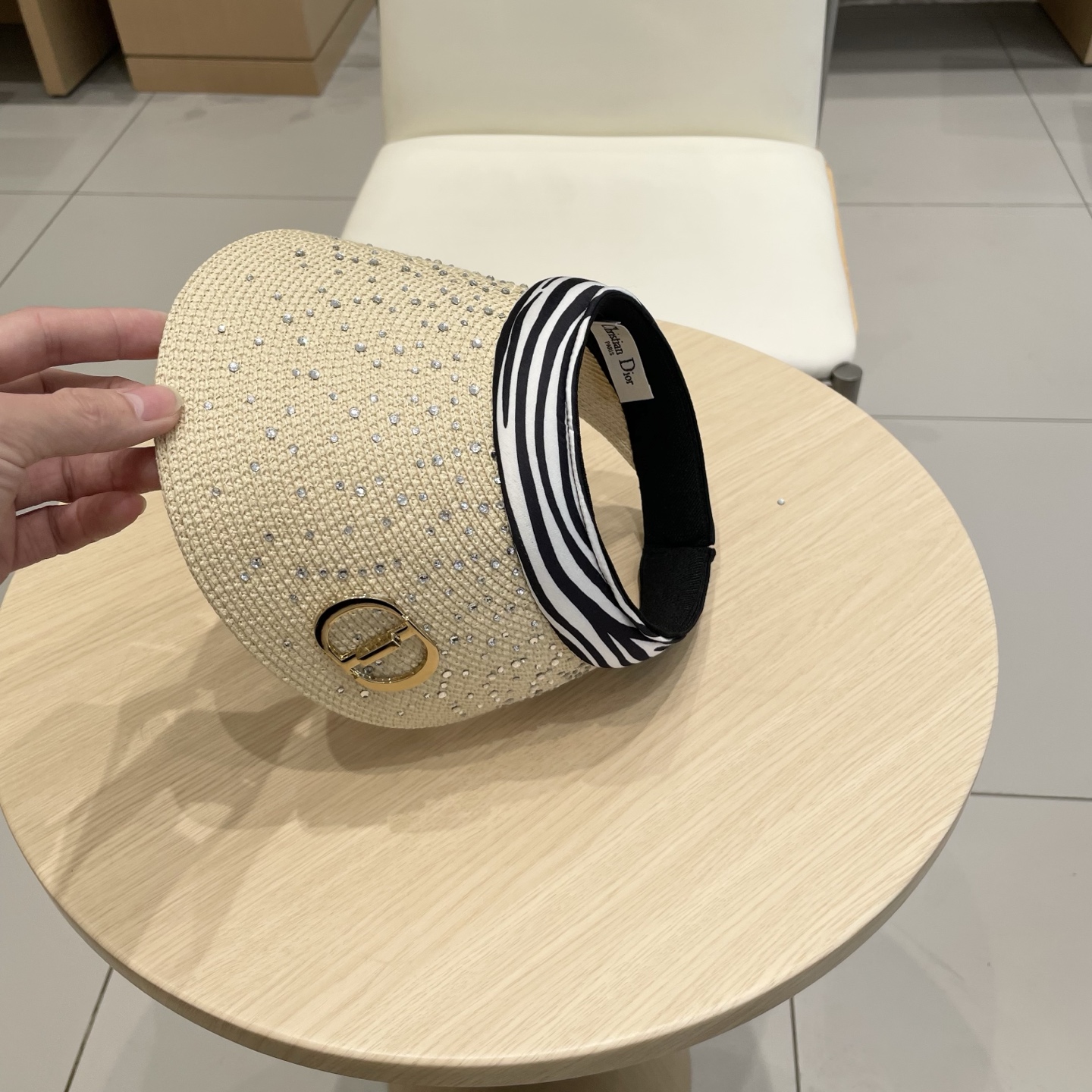  DIOR迪奥烫钻遮阳空顶帽女出游遮脸大檐防晒帽度假帽时尚发箍草帽太阳帽夏