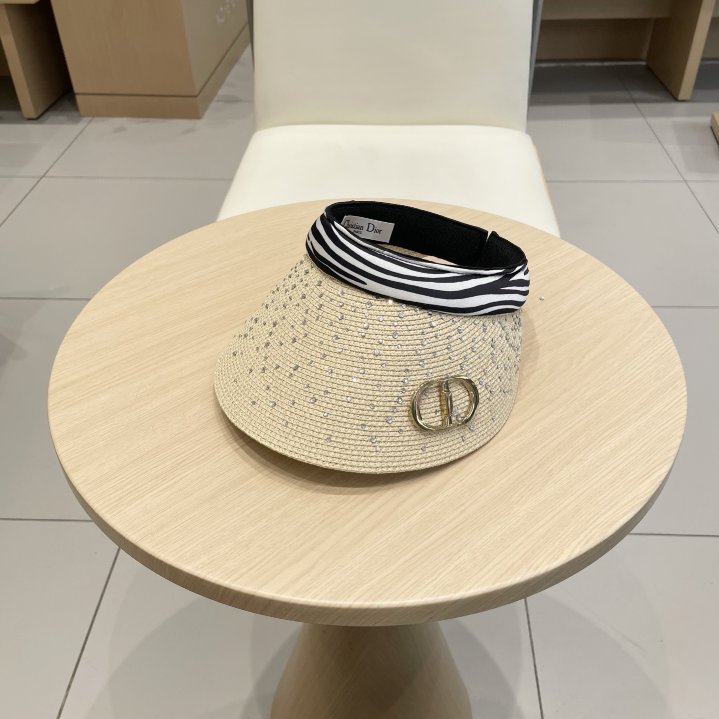  DIOR迪奥烫钻遮阳空顶帽女出游遮脸大檐防晒帽度假帽时尚发箍草帽太阳帽夏