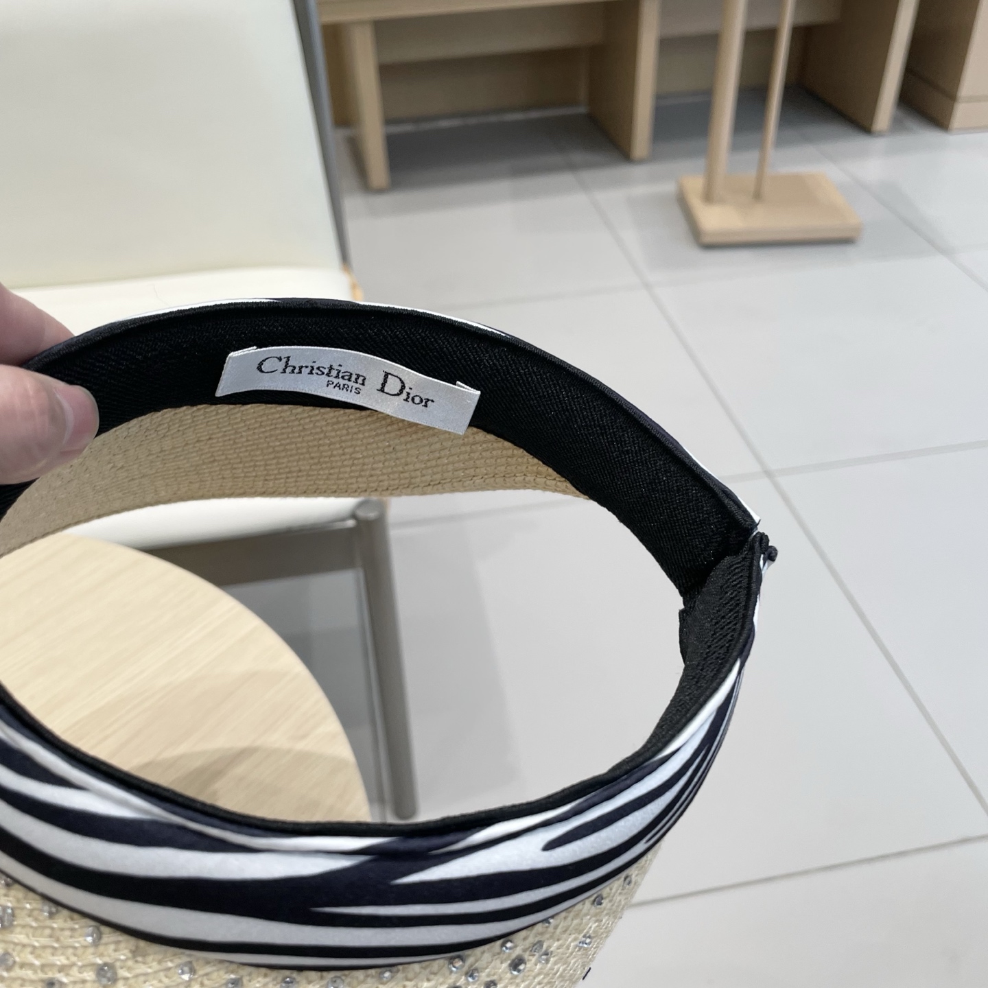  DIOR迪奥烫钻遮阳空顶帽女出游遮脸大檐防晒帽度假帽时尚发箍草帽太阳帽夏