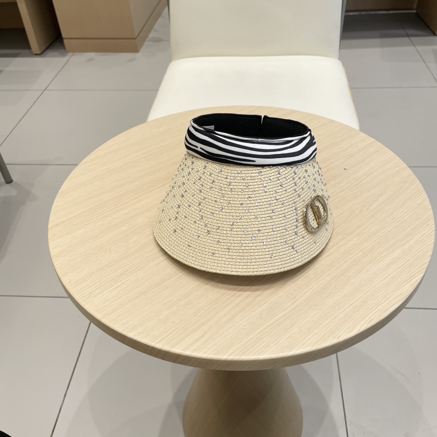  DIOR迪奥烫钻遮阳空顶帽女出游遮脸大檐防晒帽度假帽时尚发箍草帽太阳帽夏