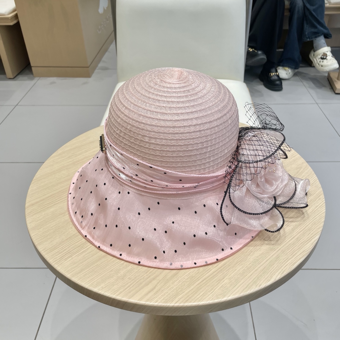  Prada普拉达优雅波点遮阳帽子女夏出行户外大花欧根纱防晒帽时尚透气凉帽