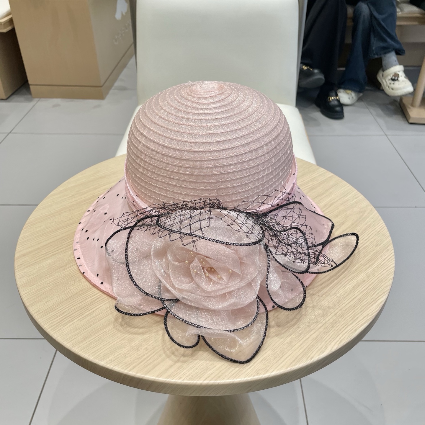  Prada普拉达优雅波点遮阳帽子女夏出行户外大花欧根纱防晒帽时尚透气凉帽