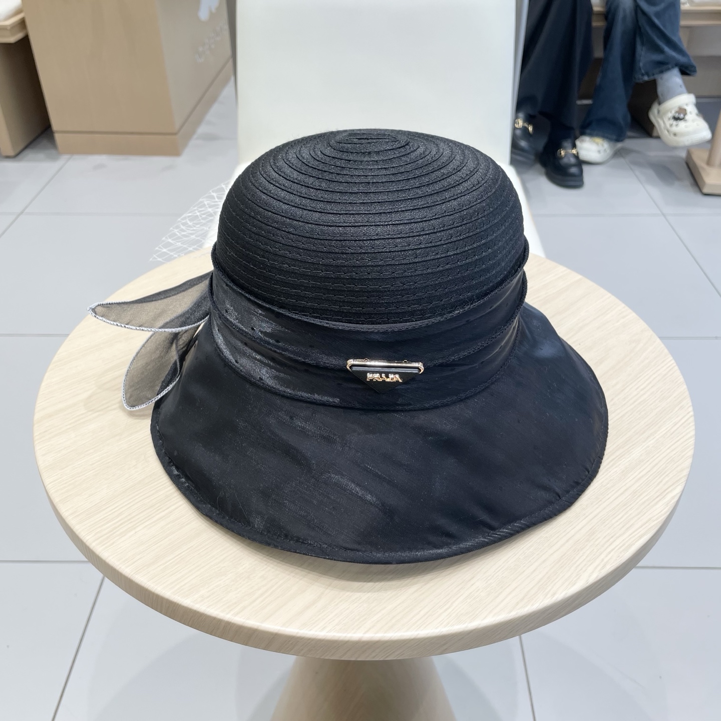  Prada普拉达优雅波点遮阳帽子女夏出行户外大花欧根纱防晒帽时尚透气凉帽