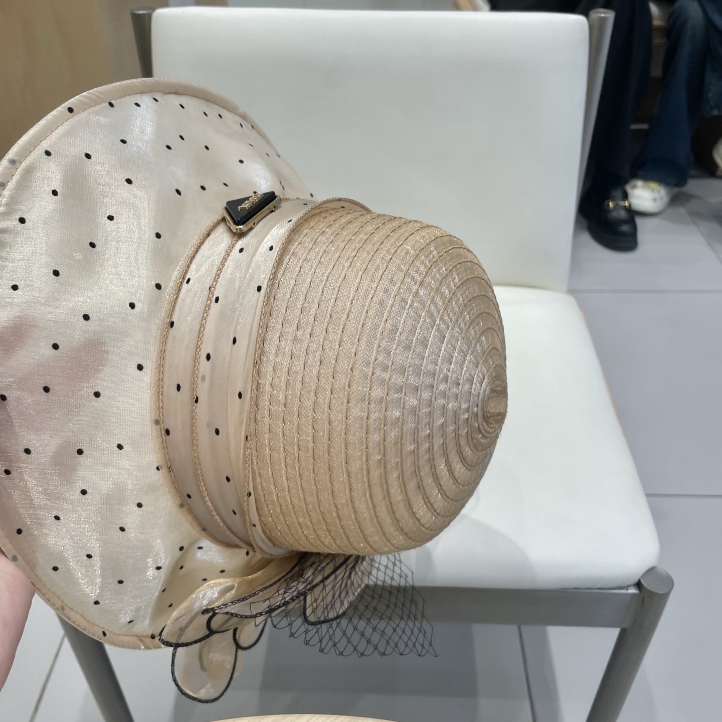  Prada普拉达优雅波点遮阳帽子女夏出行户外大花欧根纱防晒帽时尚透气凉帽