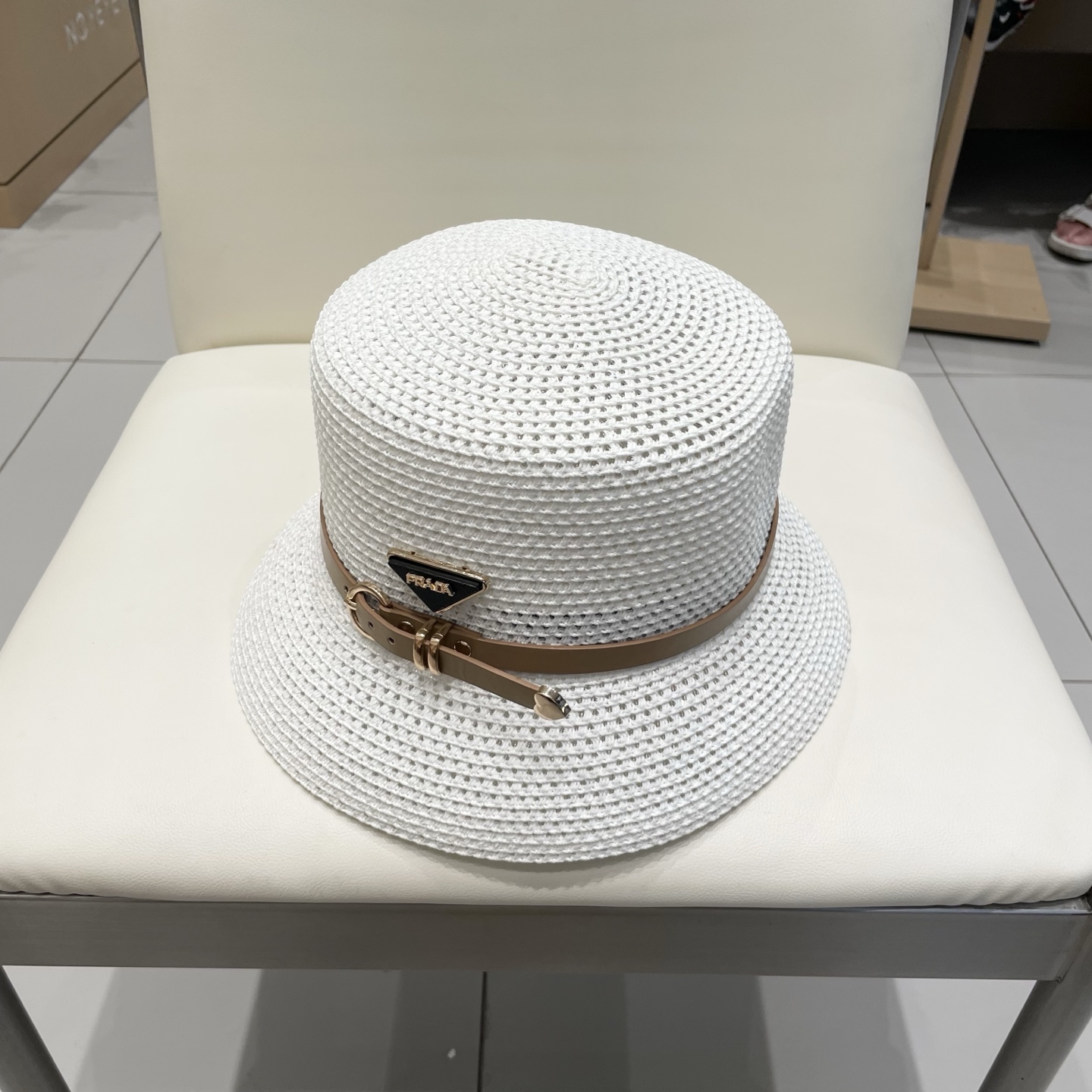  PRADA普拉达 草帽，名媛风盆帽，镂空高端定制，头围57cm