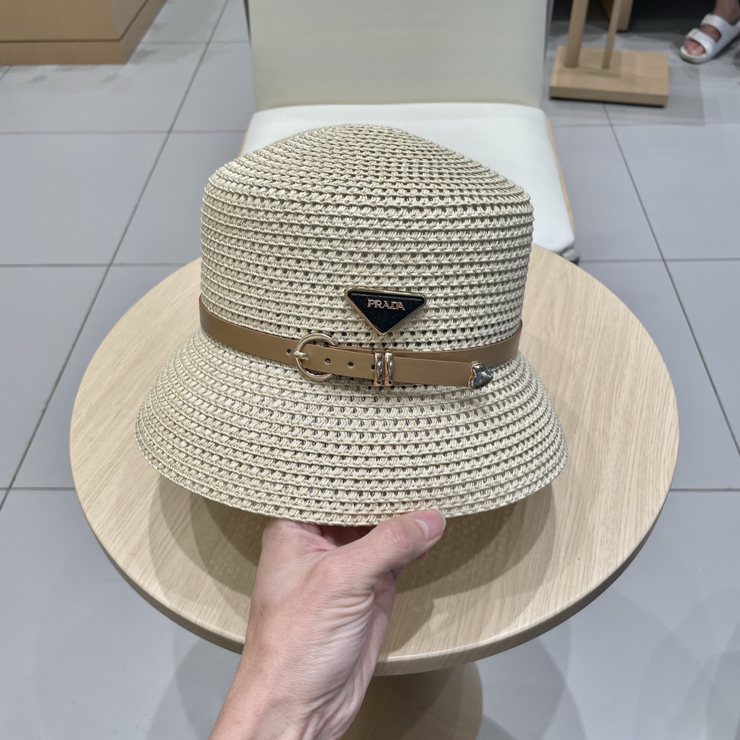  PRADA普拉达 草帽，名媛风盆帽，镂空高端定制，头围57cm