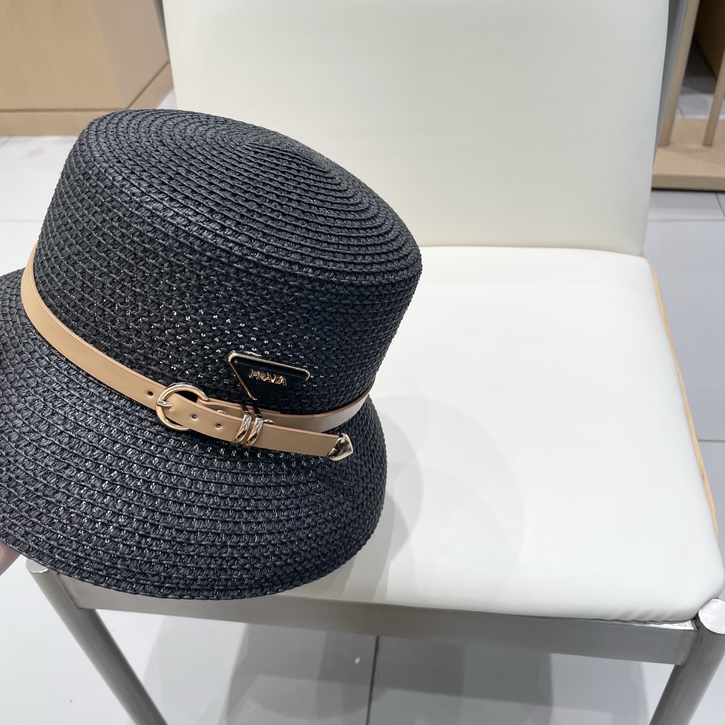  PRADA普拉达 草帽，名媛风盆帽，镂空高端定制，头围57cm