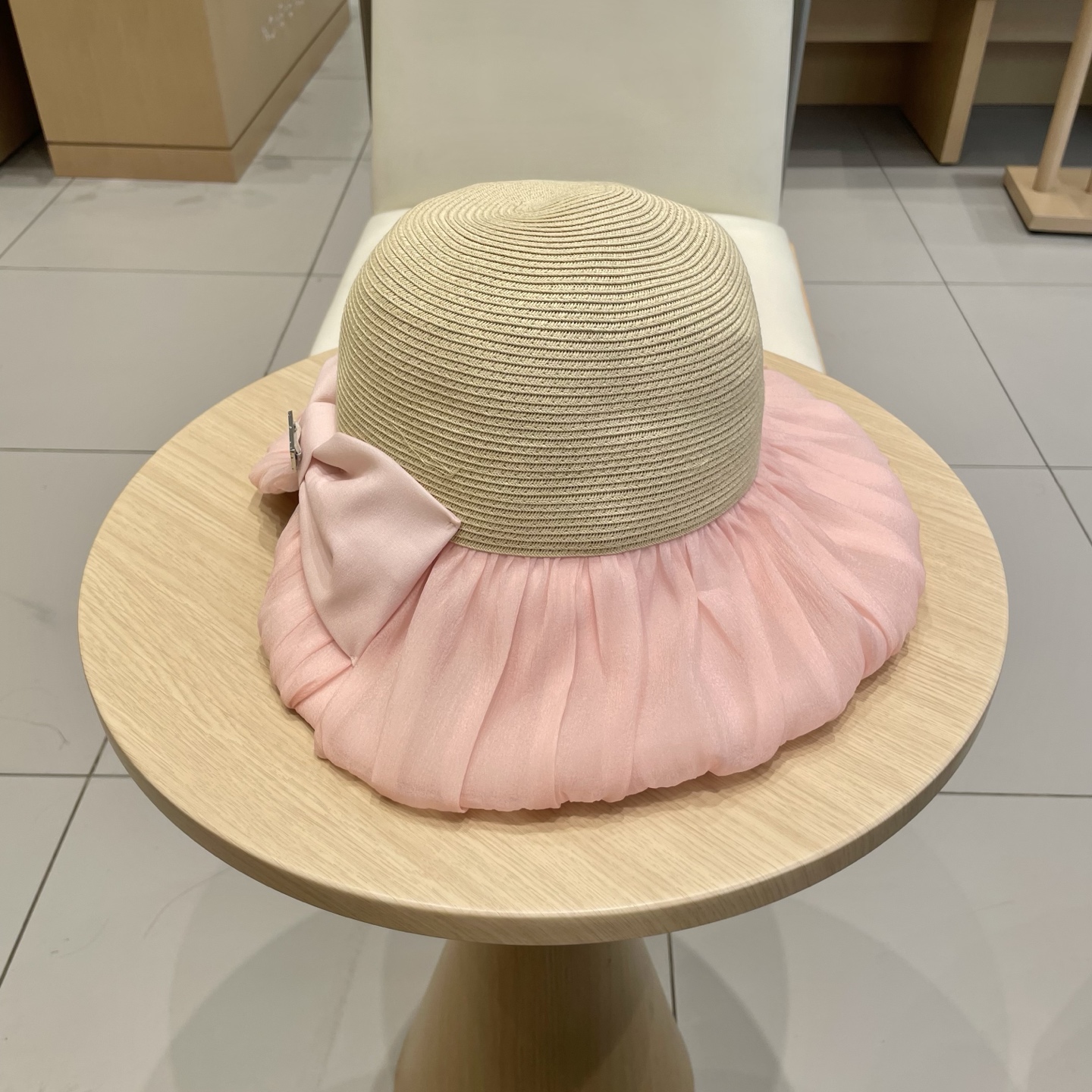 🆕rada普拉达布草拼接渔夫帽子女夏季草帽褶皱后开口蝴蝶结盆帽潮