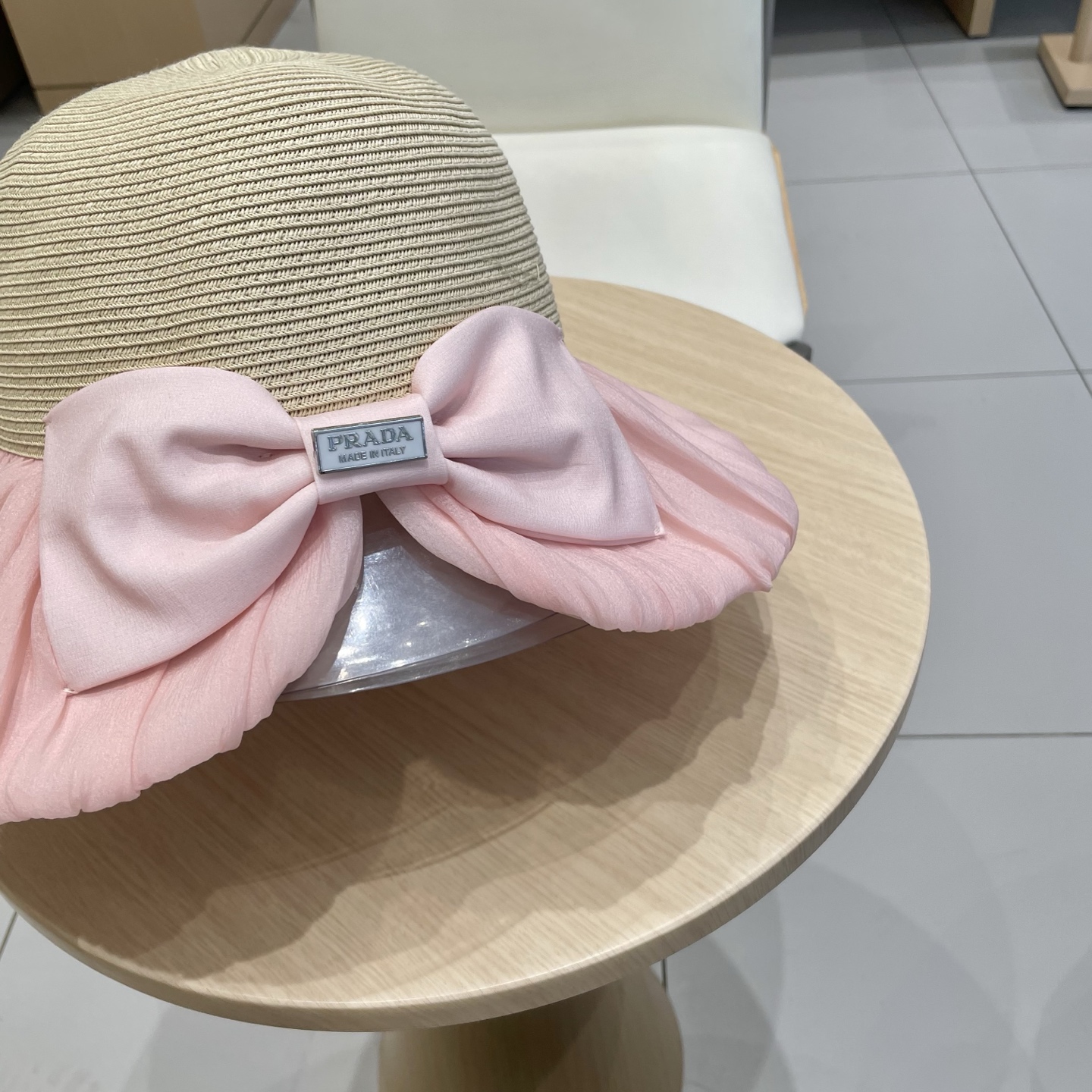 🆕rada普拉达布草拼接渔夫帽子女夏季草帽褶皱后开口蝴蝶结盆帽潮