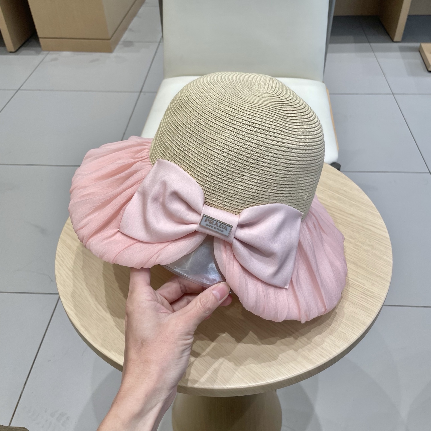 🆕rada普拉达布草拼接渔夫帽子女夏季草帽褶皱后开口蝴蝶结盆帽潮