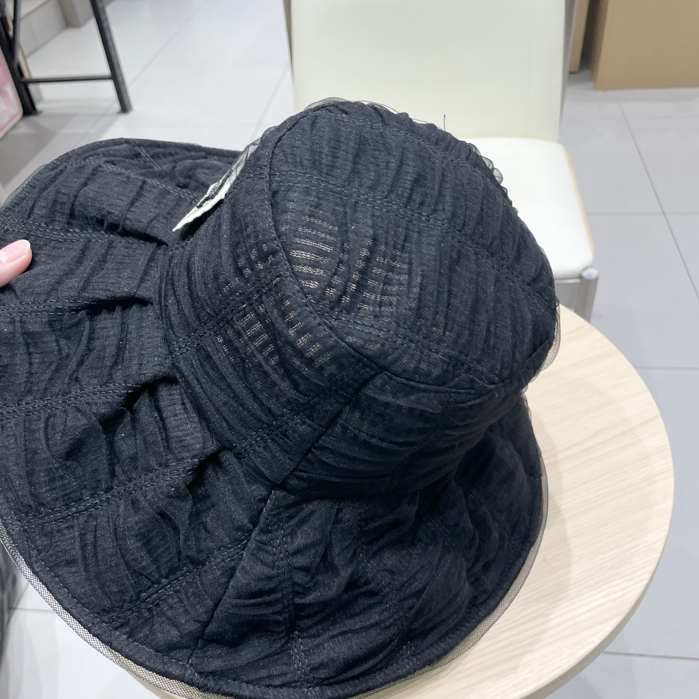  Chanel香奈儿新款夏季网纱大帽檐防晒帽女大头围褶皱拼接渔夫帽子