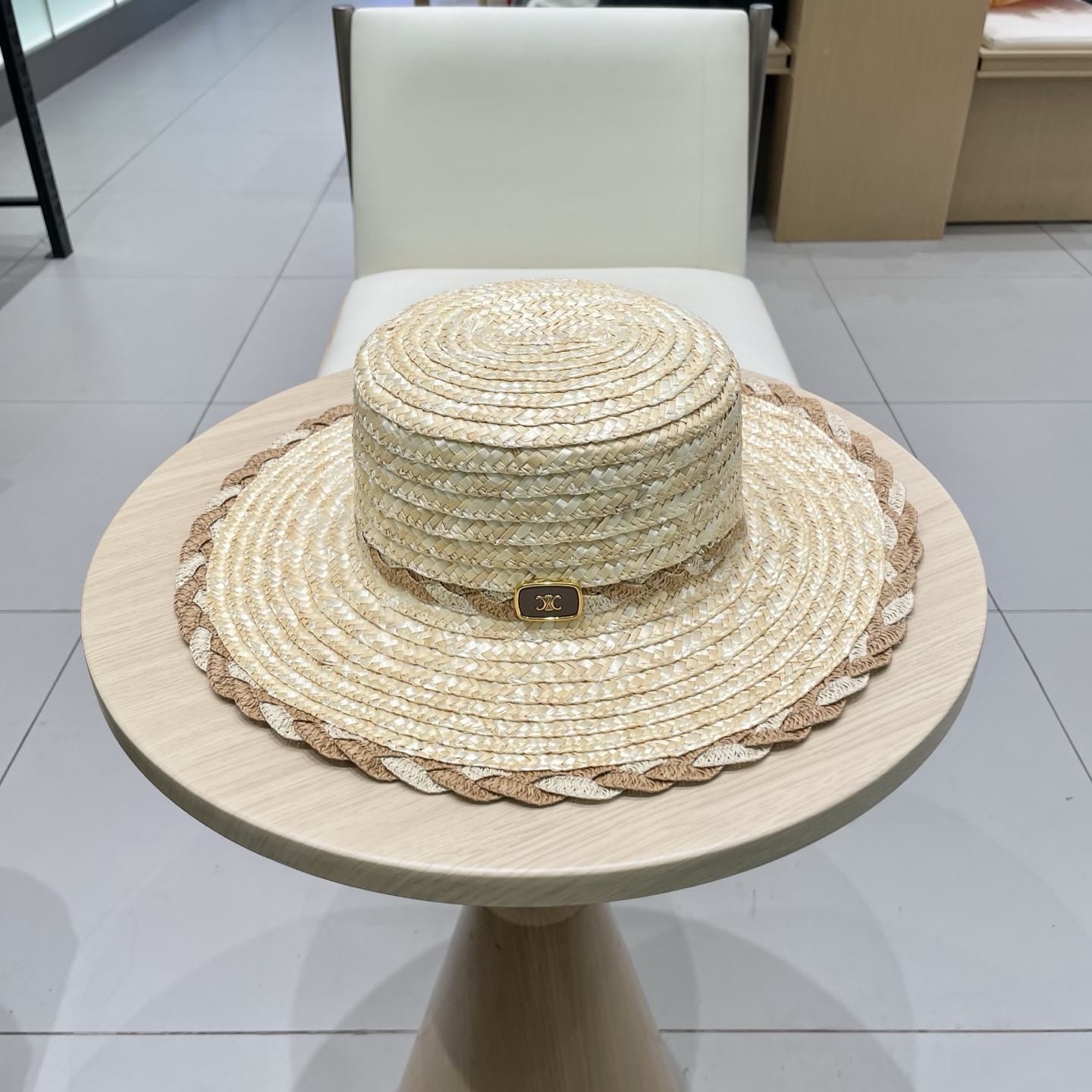 NO:225652,Celine celine wheat straw color-blocking lace straw hat, head circumference 57cm hat straw hat fisherman hat baseball hat knit hat, hat, celine, espadrilles, hats19860909塞琳celine麦秆拼色花边草帽,头围57cm帽子草帽渔夫帽棒球帽针织帽,帽子,celine,espadrilles,hats,hat
