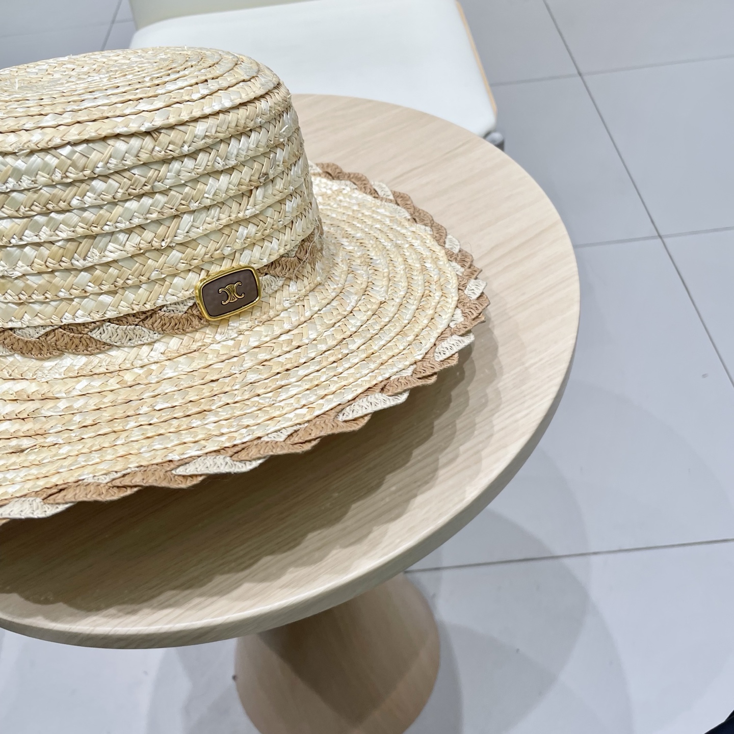  塞琳celine麦秆拼色花边草帽，头围57cm