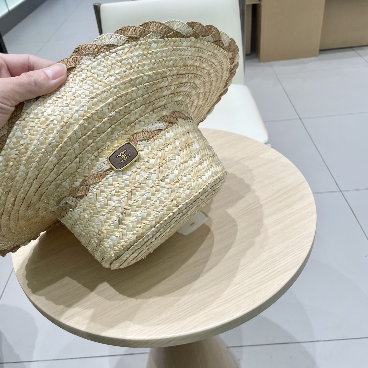  塞琳celine麦秆拼色花边草帽，头围57cm