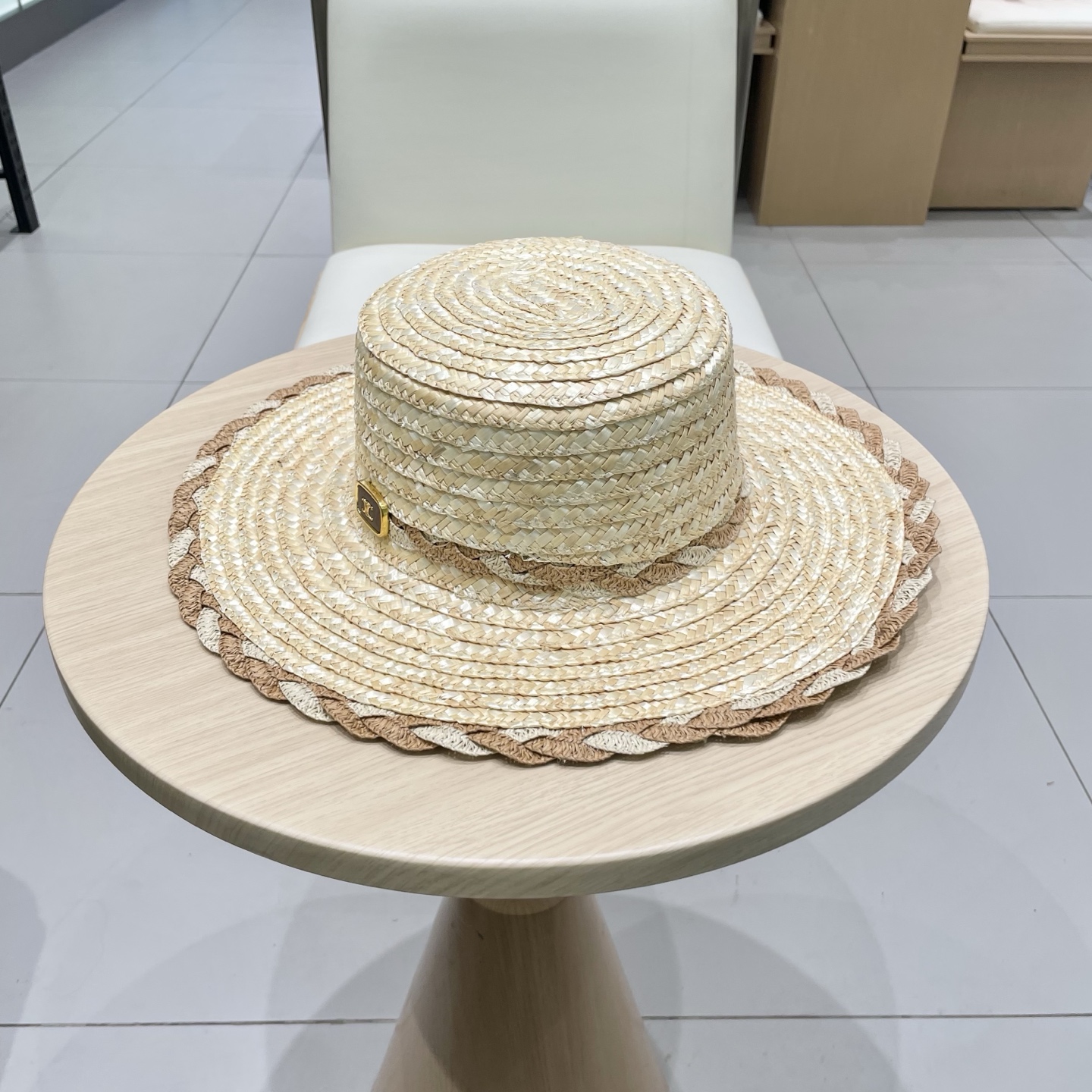  塞琳celine麦秆拼色花边草帽，头围57cm