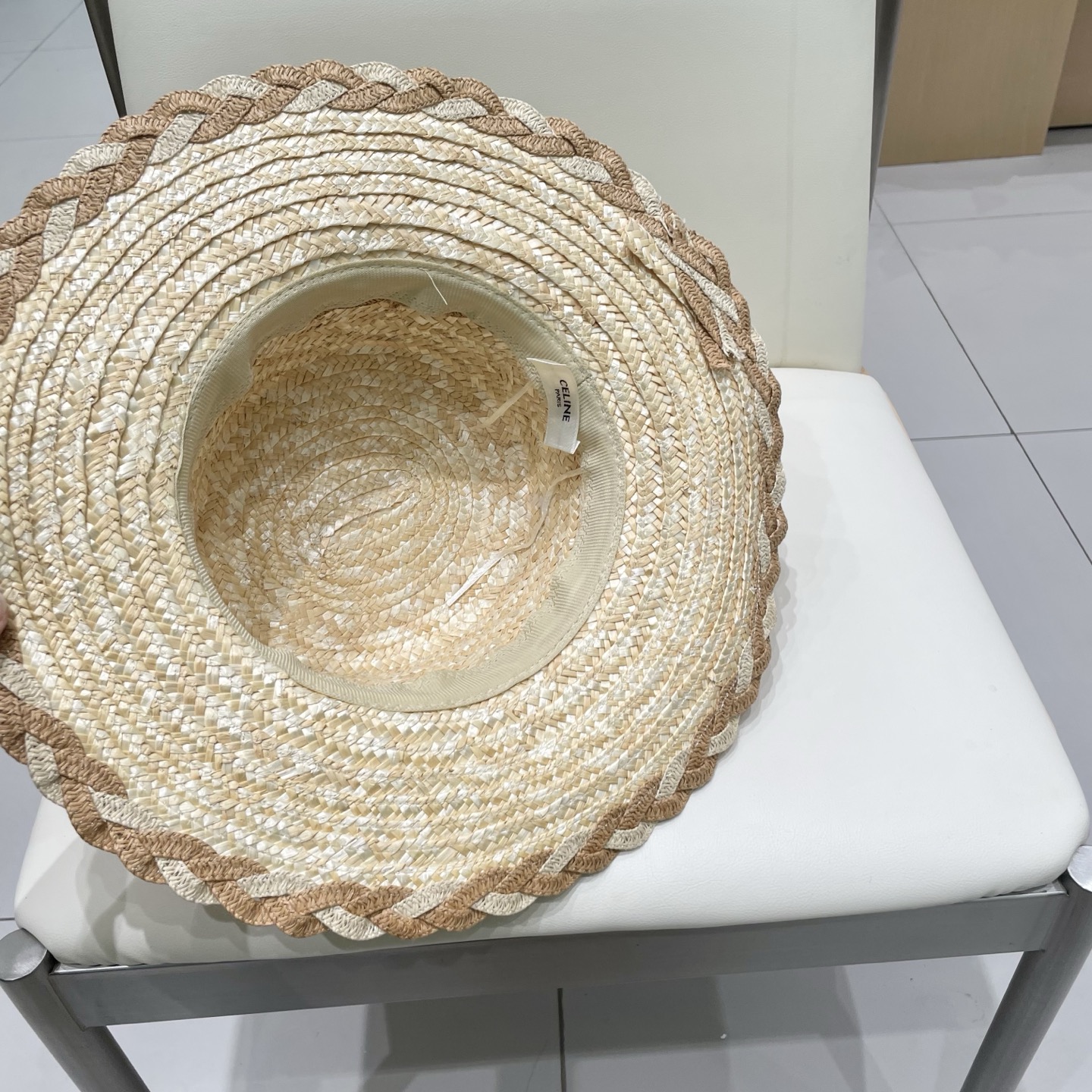  塞琳celine麦秆拼色花边草帽，头围57cm