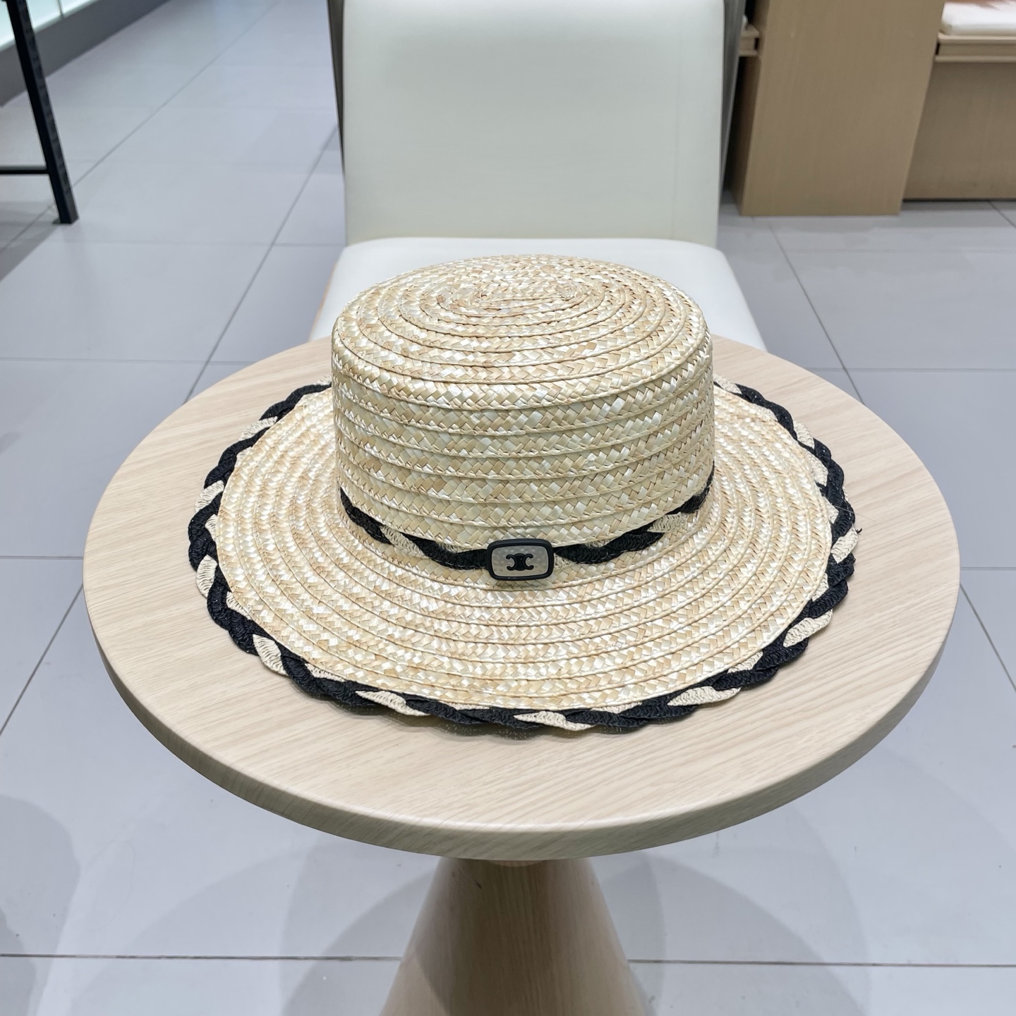  塞琳celine麦秆拼色花边草帽，头围57cm