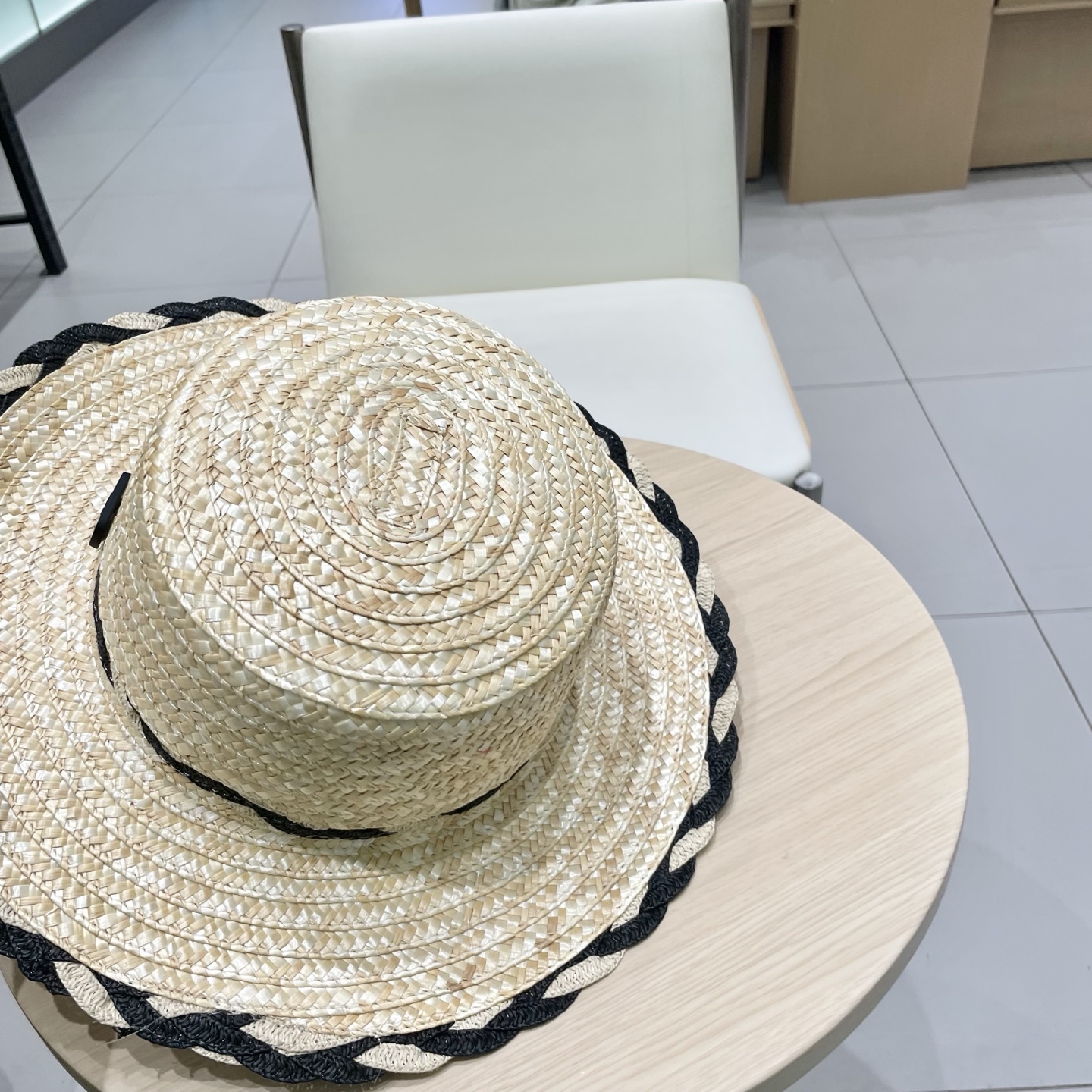  塞琳celine麦秆拼色花边草帽，头围57cm