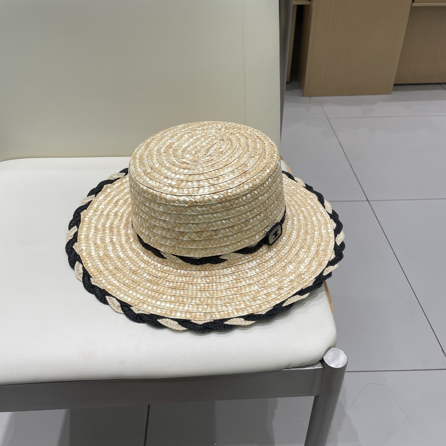  塞琳celine麦秆拼色花边草帽，头围57cm