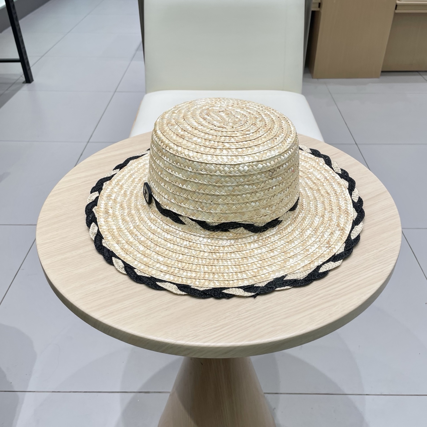  塞琳celine麦秆拼色花边草帽，头围57cm