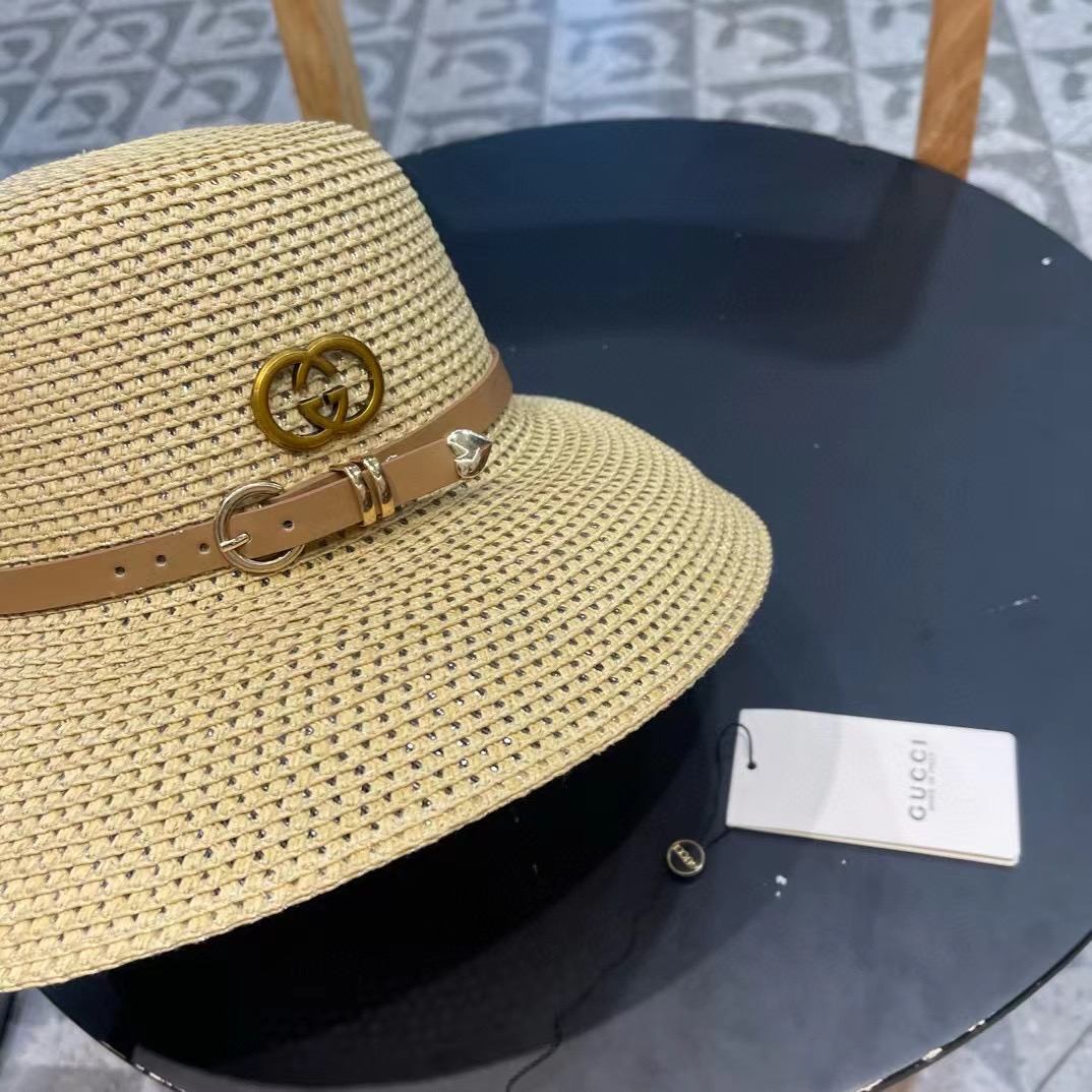   Gucci古奇2025新款草帽，名媛风遮阳帽，，旅游出街必备