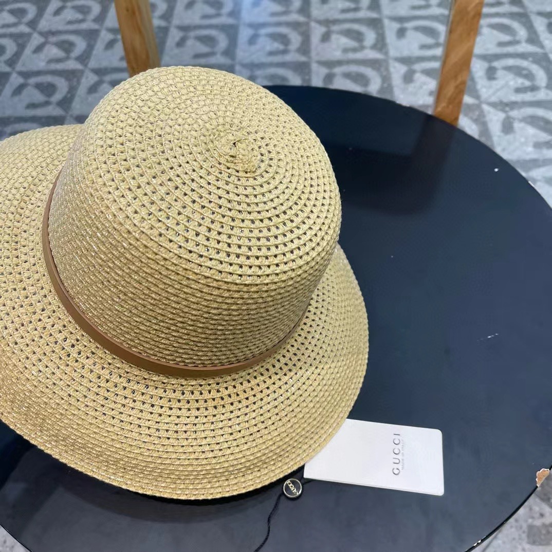   Gucci古奇2025新款草帽，名媛风遮阳帽，，旅游出街必备