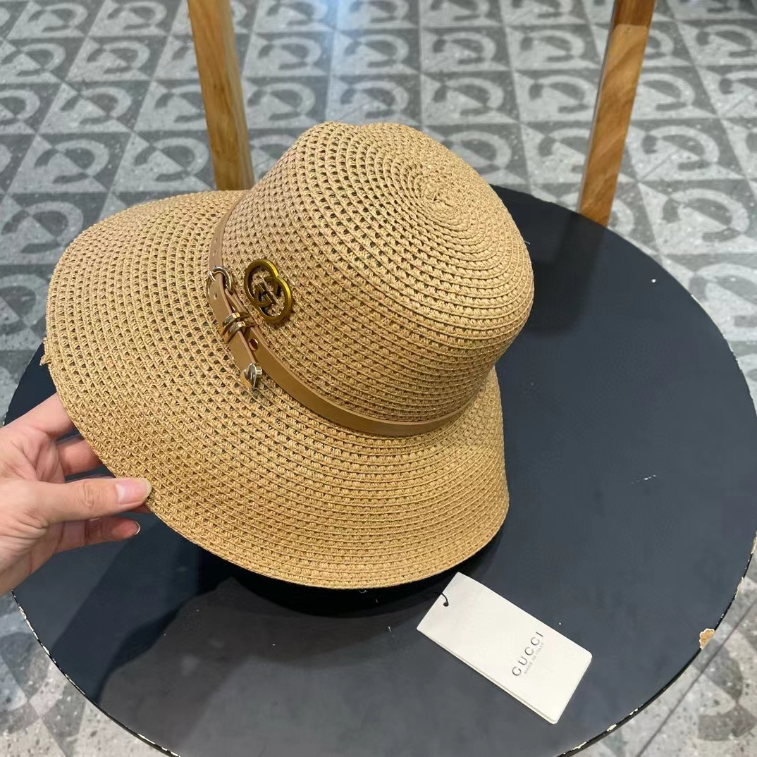   Gucci古奇2025新款草帽，名媛风遮阳帽，，旅游出街必备
