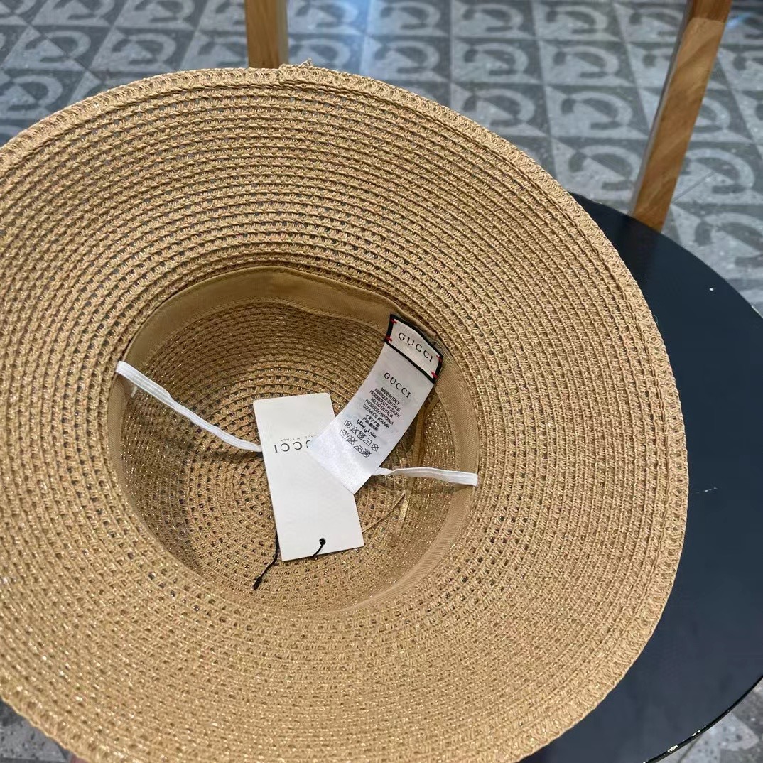   Gucci古奇2025新款草帽，名媛风遮阳帽，，旅游出街必备