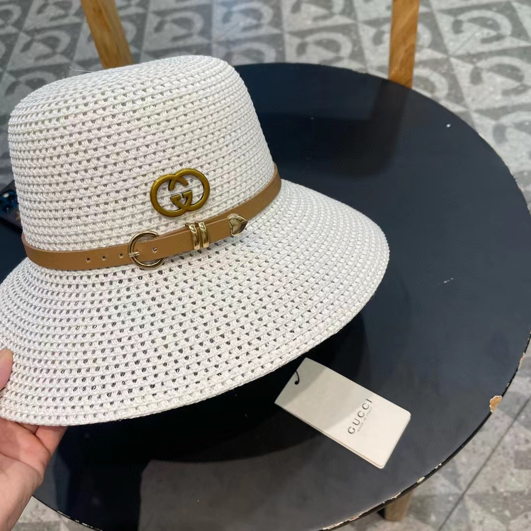   Gucci古奇2025新款草帽，名媛风遮阳帽，，旅游出街必备
