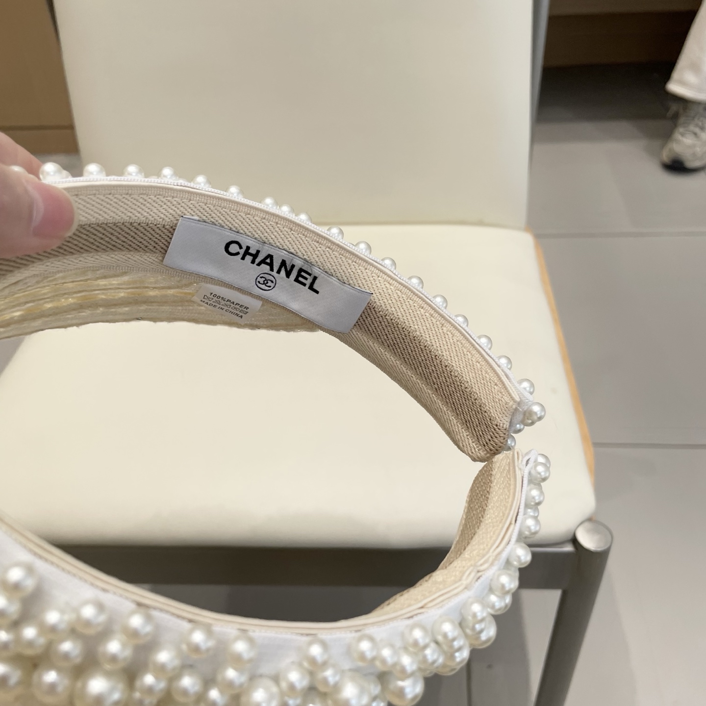  Chanel 网红ins手工珍珠遮阳草帽子夏天防晒遮阳空顶帽海边度假发夹帽潮
