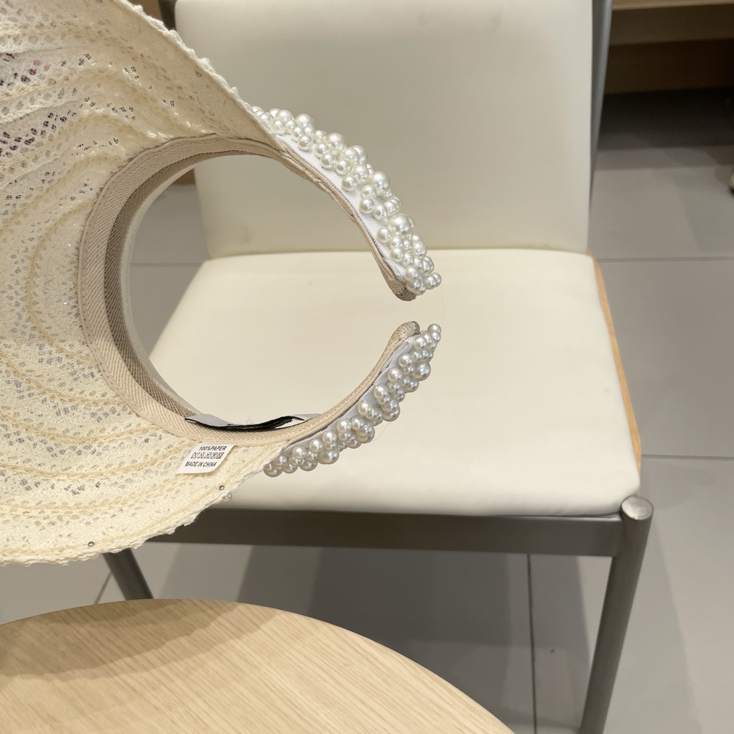  Chanel 网红ins手工珍珠遮阳草帽子夏天防晒遮阳空顶帽海边度假发夹帽潮