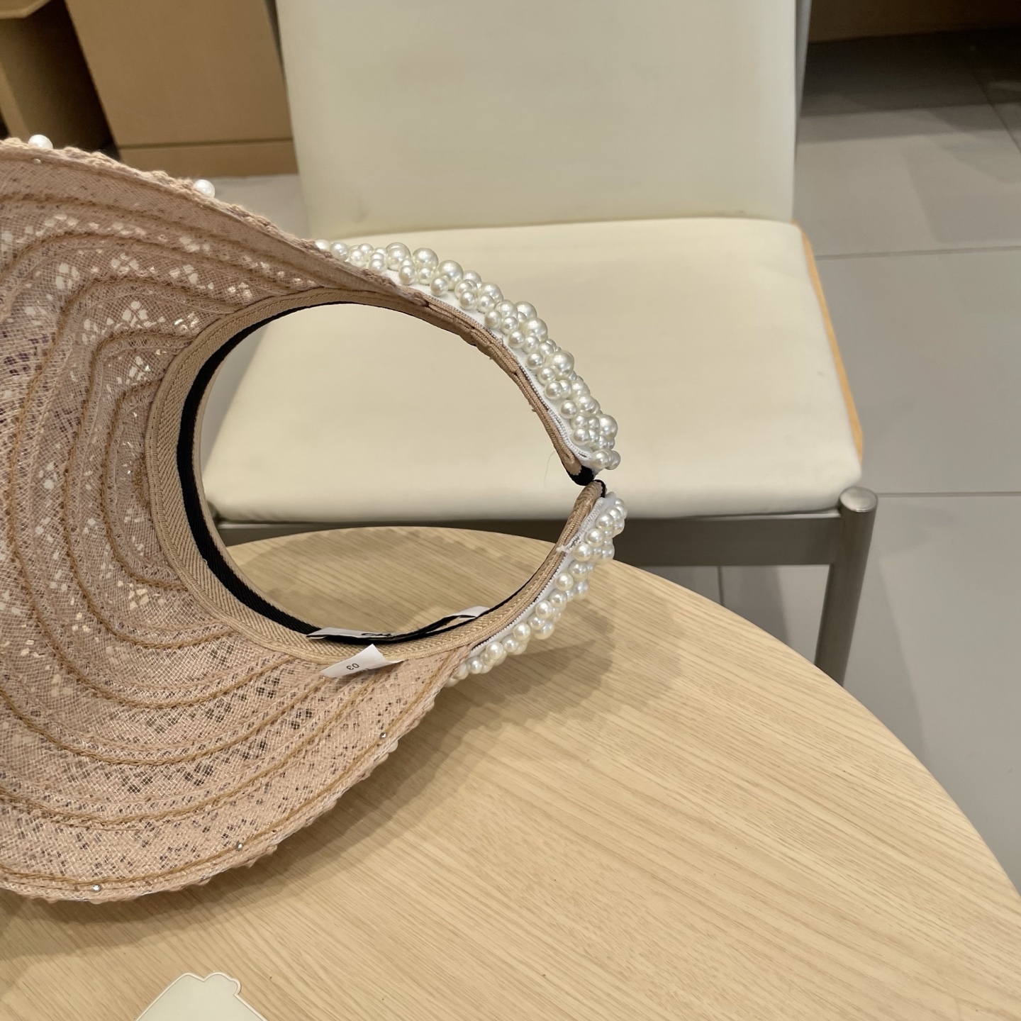  Chanel 网红ins手工珍珠遮阳草帽子夏天防晒遮阳空顶帽海边度假发夹帽潮