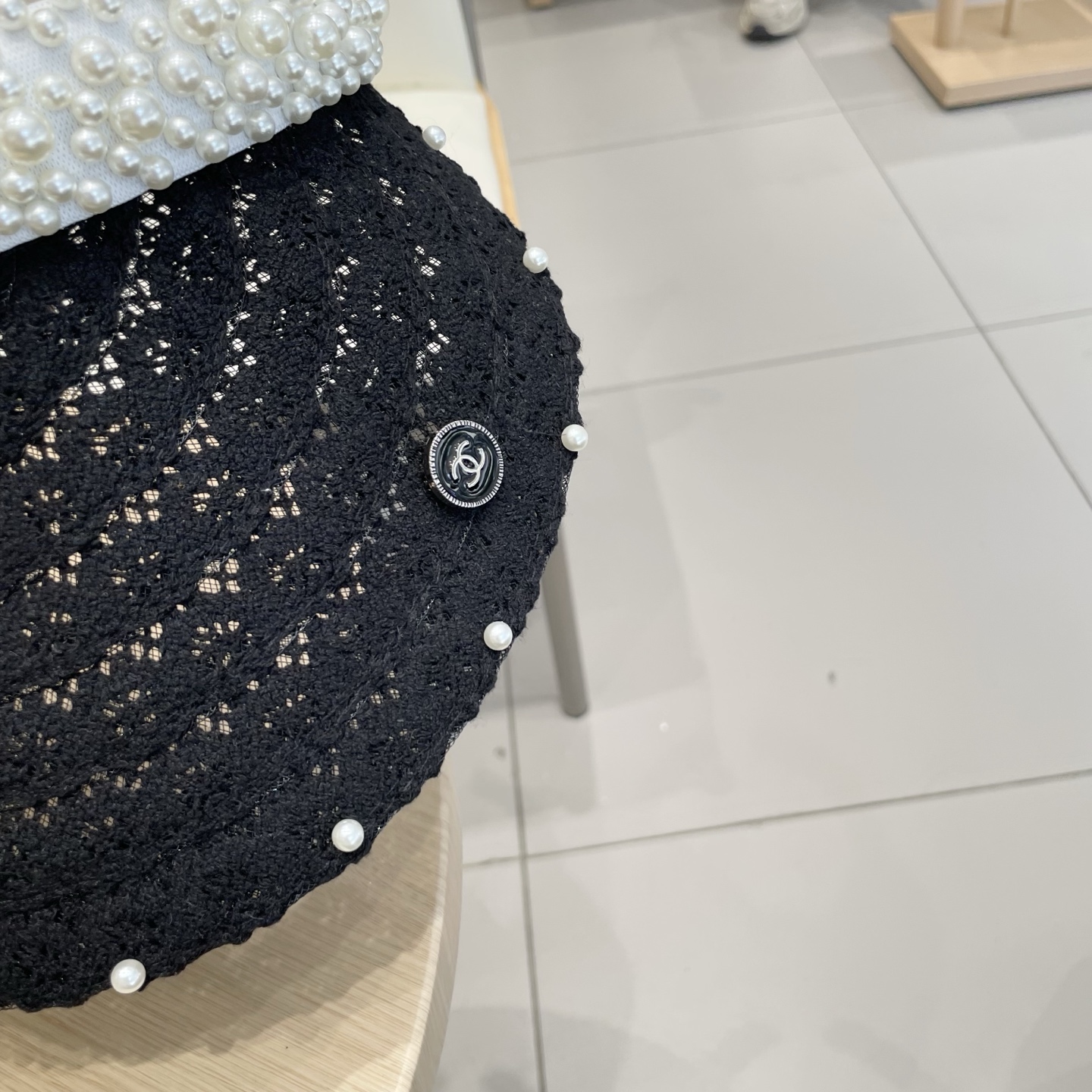  Chanel 网红ins手工珍珠遮阳草帽子夏天防晒遮阳空顶帽海边度假发夹帽潮