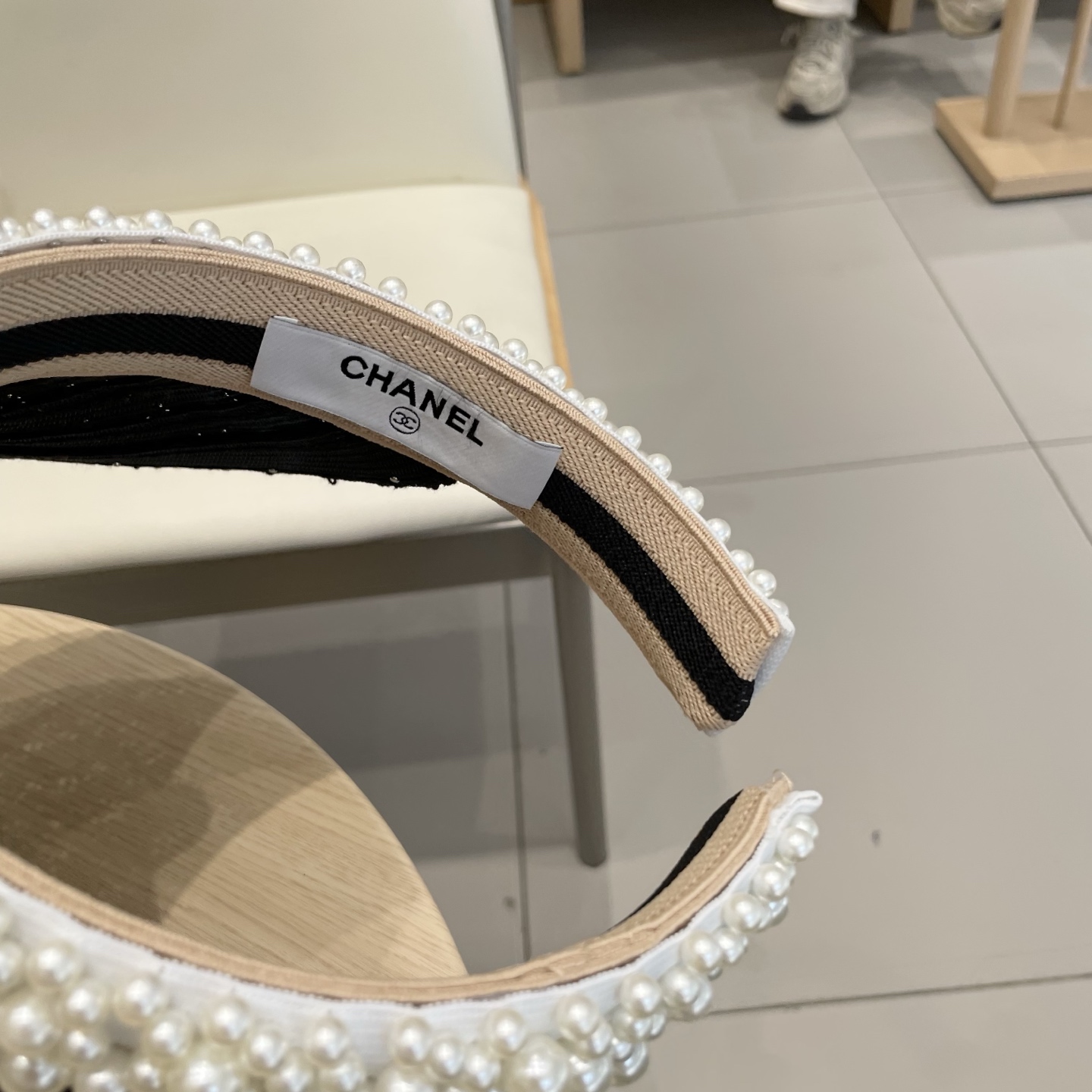  Chanel 网红ins手工珍珠遮阳草帽子夏天防晒遮阳空顶帽海边度假发夹帽潮