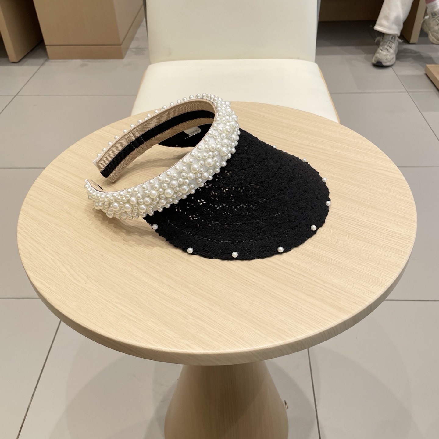  Chanel 网红ins手工珍珠遮阳草帽子夏天防晒遮阳空顶帽海边度假发夹帽潮