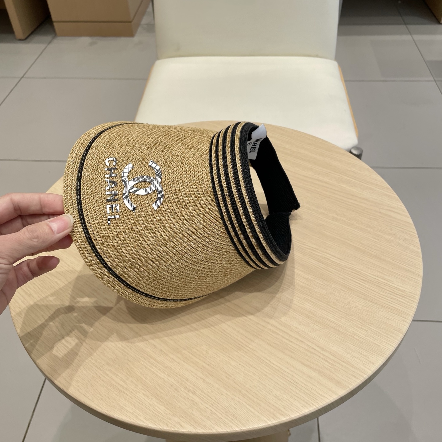  Chanel 韩国代购东大门新款夏季拉菲草编织空顶帽大檐出游遮阳防晒太阳帽