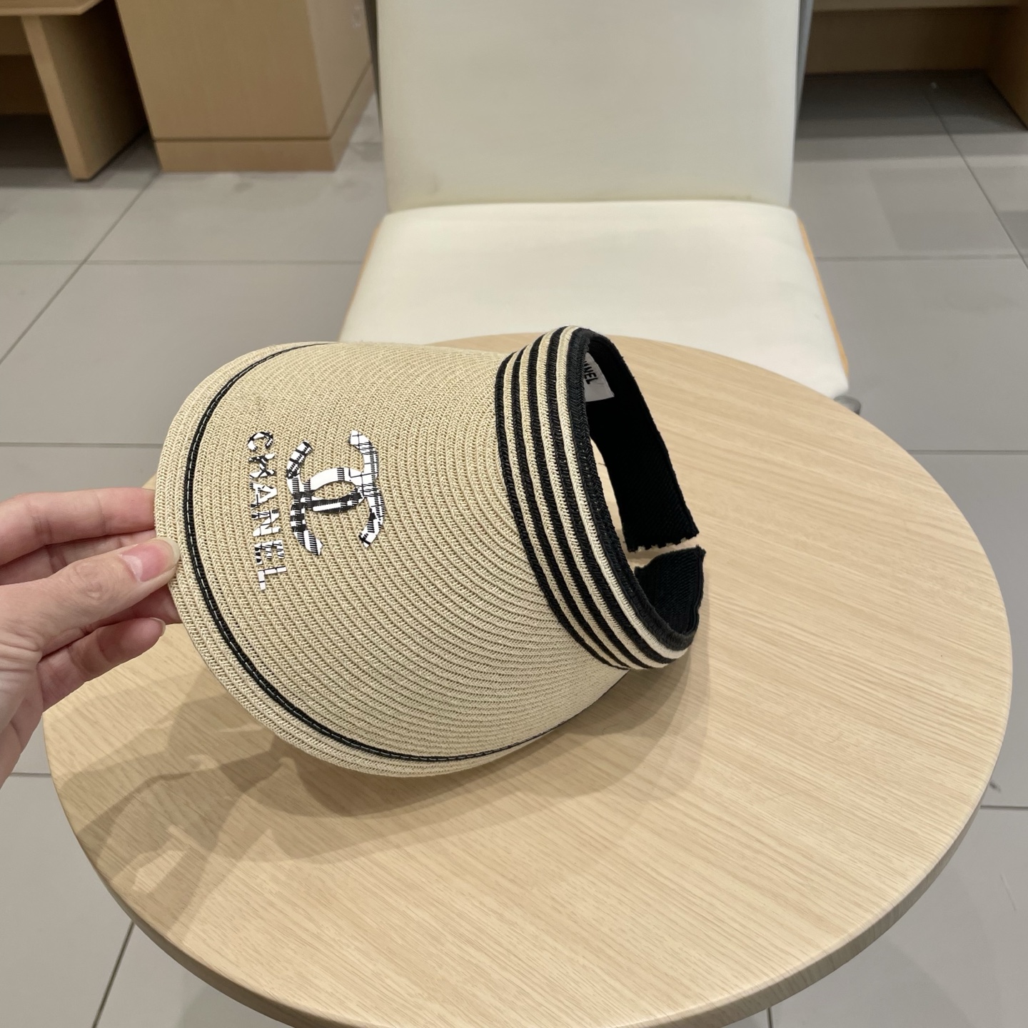  Chanel 韩国代购东大门新款夏季拉菲草编织空顶帽大檐出游遮阳防晒太阳帽