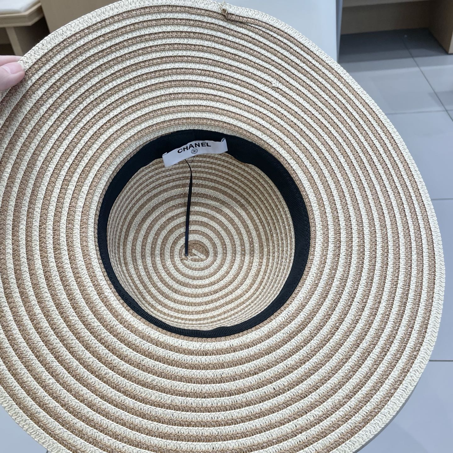 香奈儿Chanel爆款双色条纹简约休闲大帽檐草帽女户外旅游沙滩遮阳显脸小