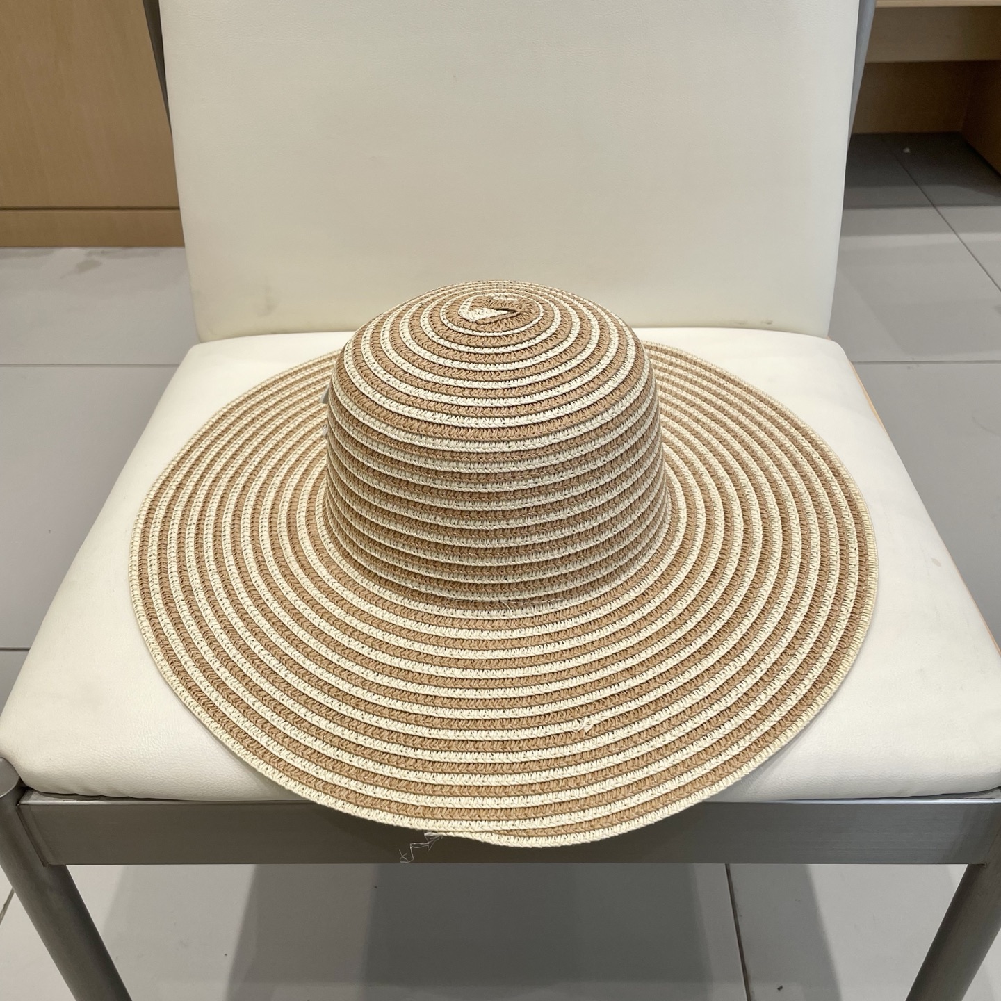 香奈儿Chanel爆款双色条纹简约休闲大帽檐草帽女户外旅游沙滩遮阳显脸小