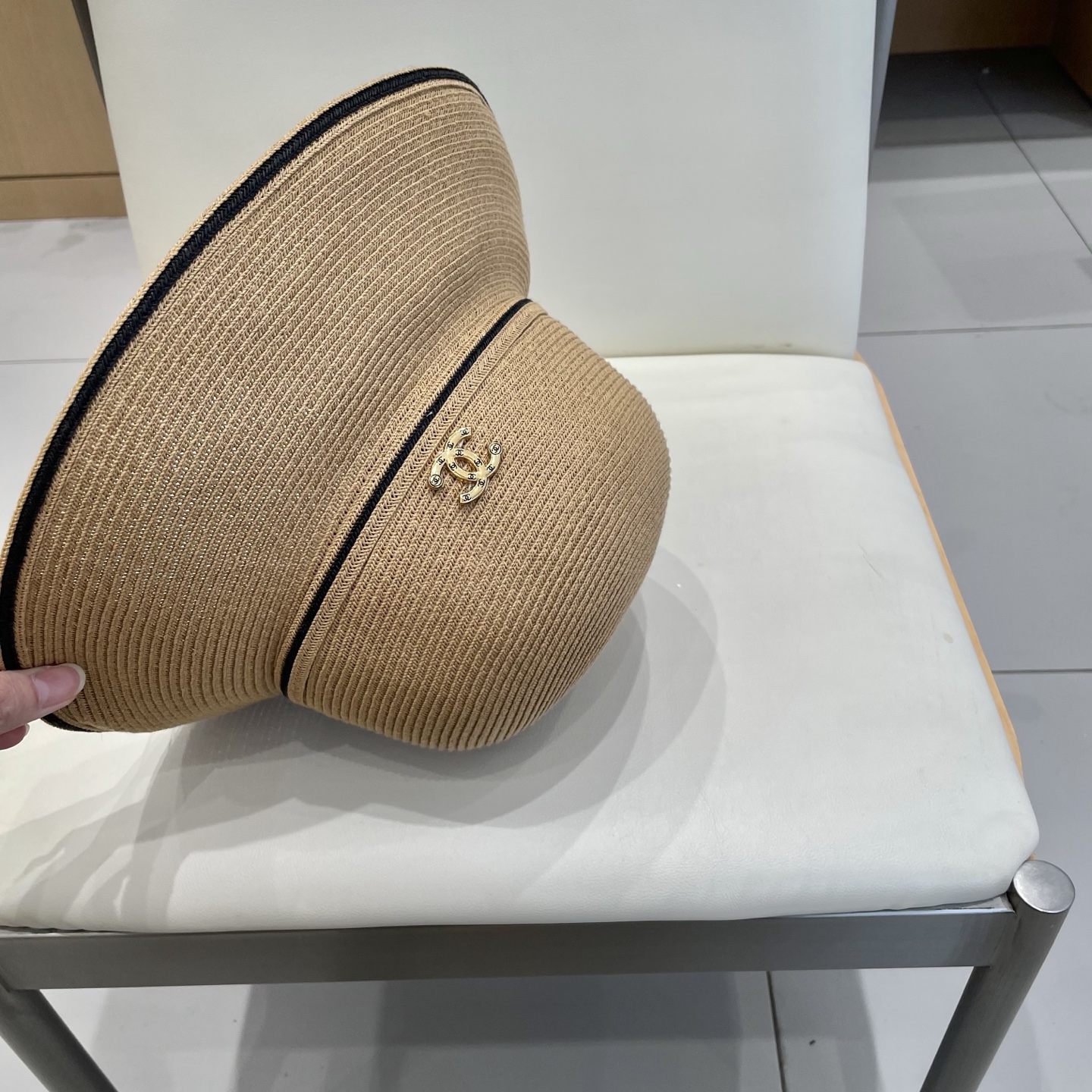 Chanel夏季新款蝴蝶结防晒盆帽水桶帽春夏遮阳帽户外沙滩太阳草帽渔夫帽