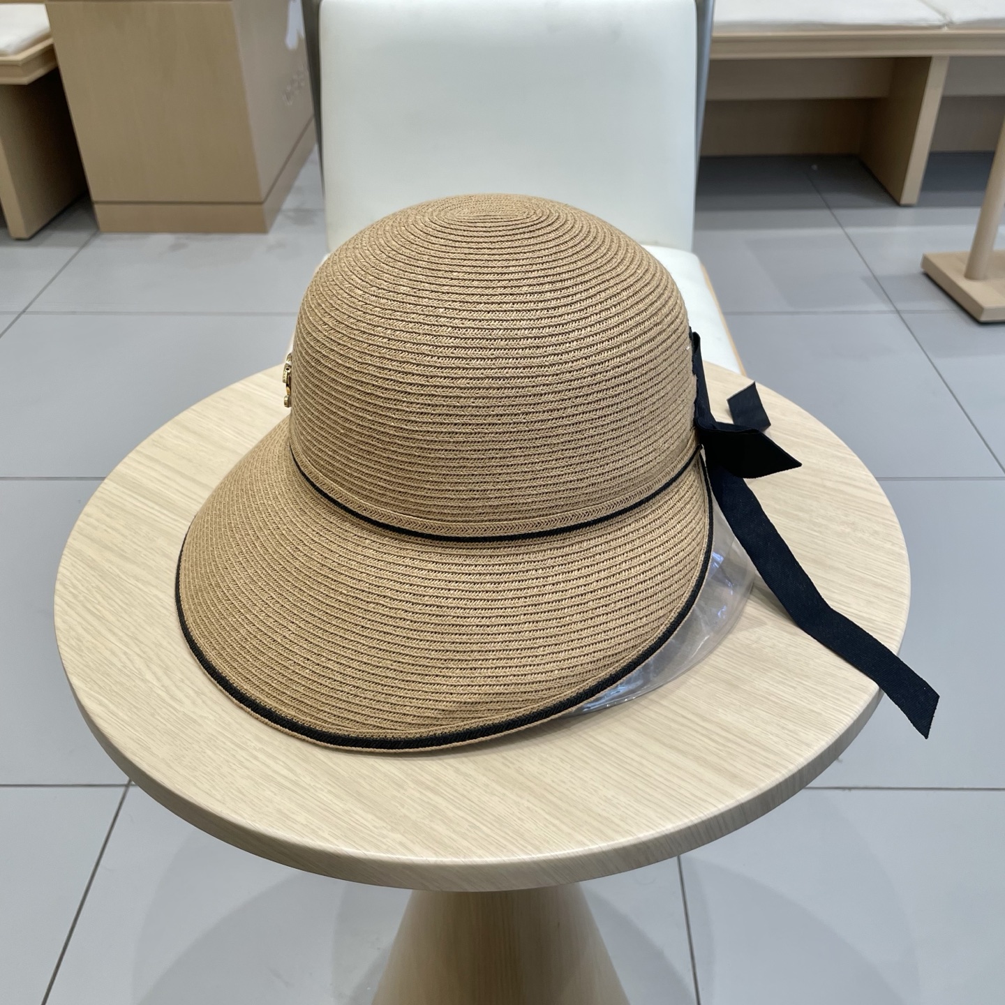 Chanel夏季新款蝴蝶结防晒盆帽水桶帽春夏遮阳帽户外沙滩太阳草帽渔夫帽