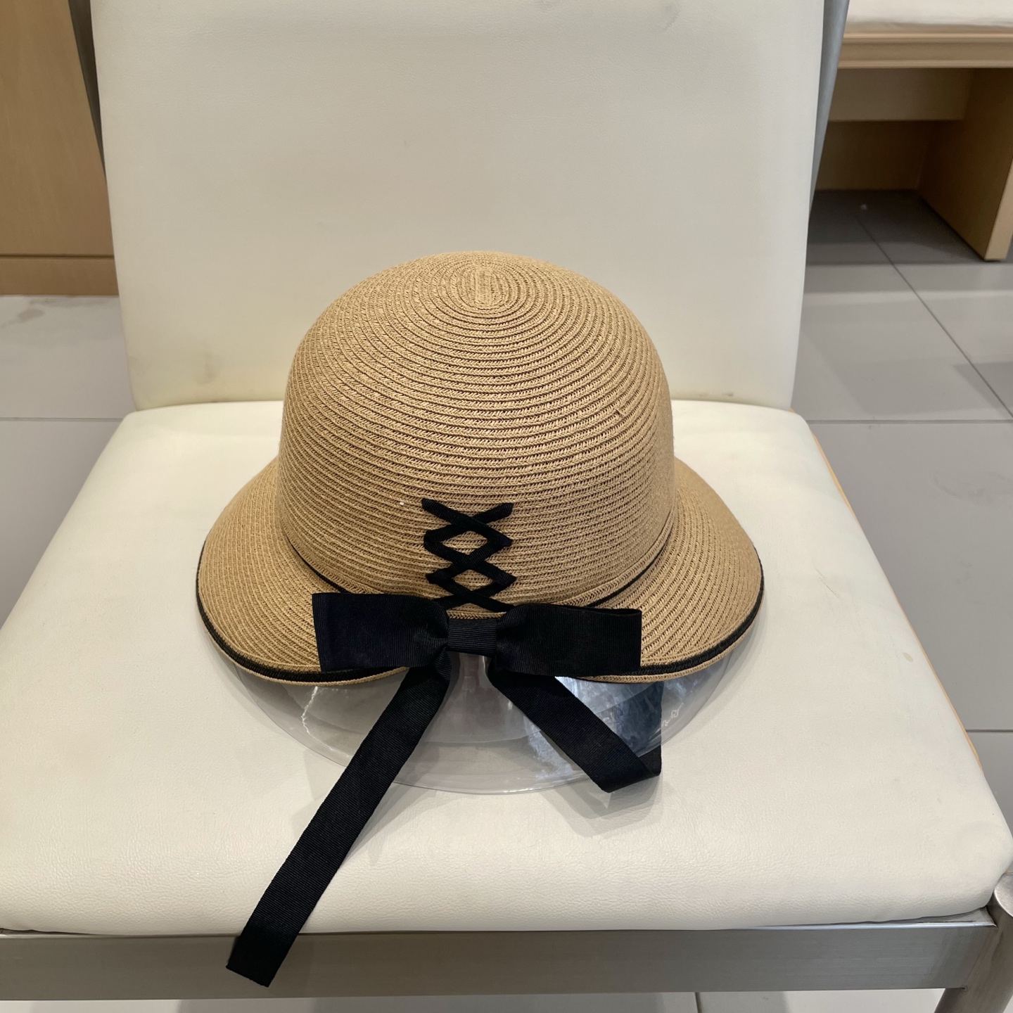 Chanel夏季新款蝴蝶结防晒盆帽水桶帽春夏遮阳帽户外沙滩太阳草帽渔夫帽