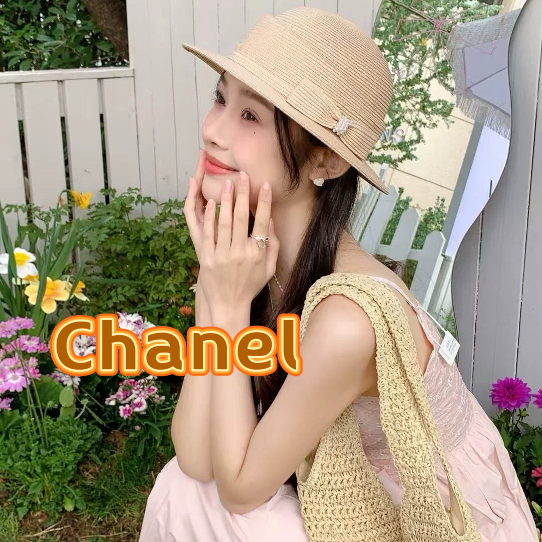  Chanel香奈儿2025法式平沿渔夫帽子女款夏季防晒不规则草帽气质出游盆帽遮阳帽
