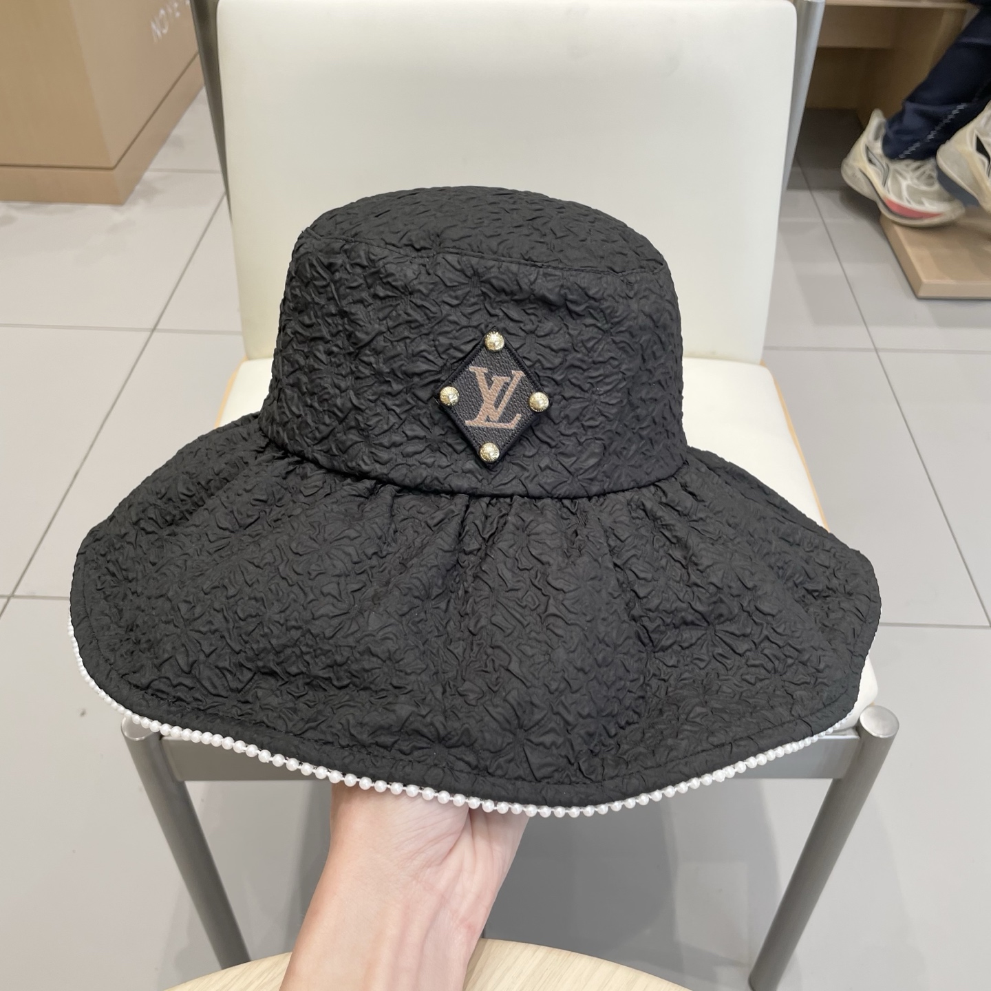  🧢路易威登棒球帽 LouisVuitton😍新款LV夏季加大帽檐珍珠防晒帽子女太阳帽百搭日系沙滩防紫外
