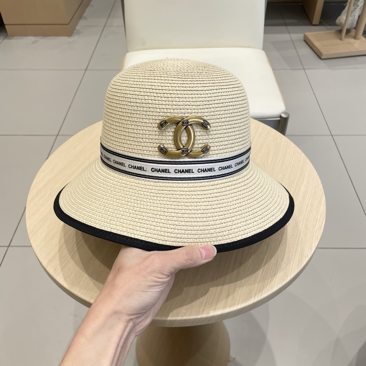  Chanel香奈儿草帽，盆帽，名媛风PP草帽，头围57cm